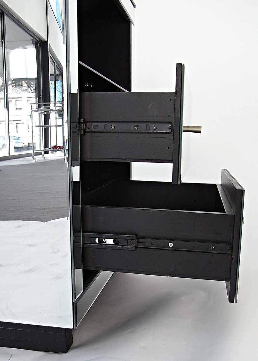 Furniture Facet Mirrored Drawer Bedside Table With Faceted Pilasters And Edges, 2010s photo