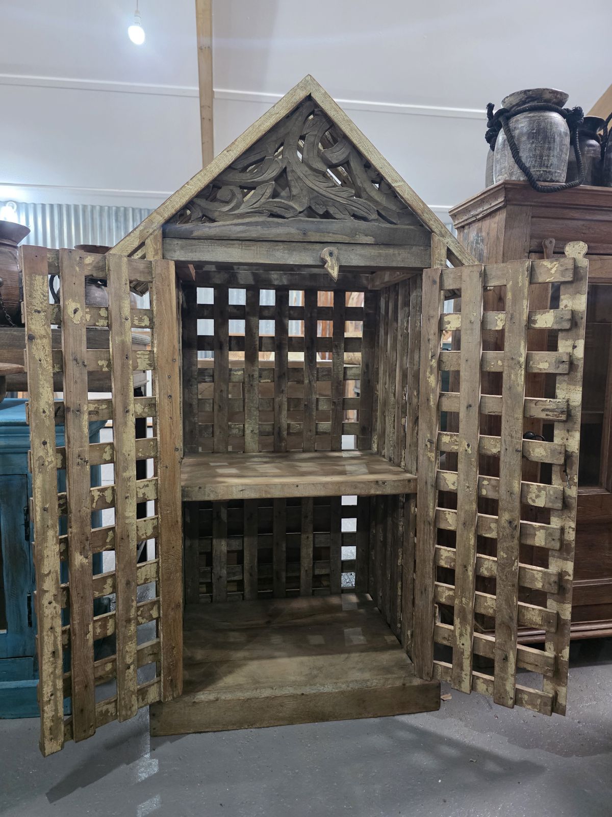 Vintage Rustic Indian Unique Hardwood Wooden Drinks Display Cage Cabinet photo buy
