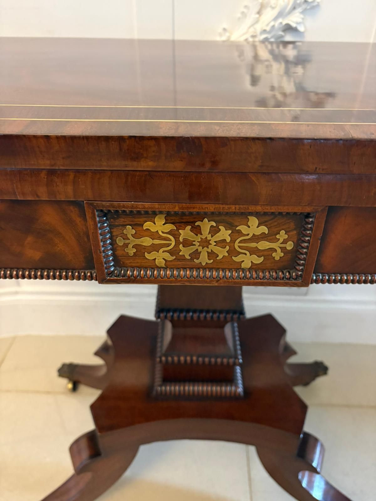 Antique English 19th Century Mahogany Brass Inlaid Fold Over Sidetable photo Furniture