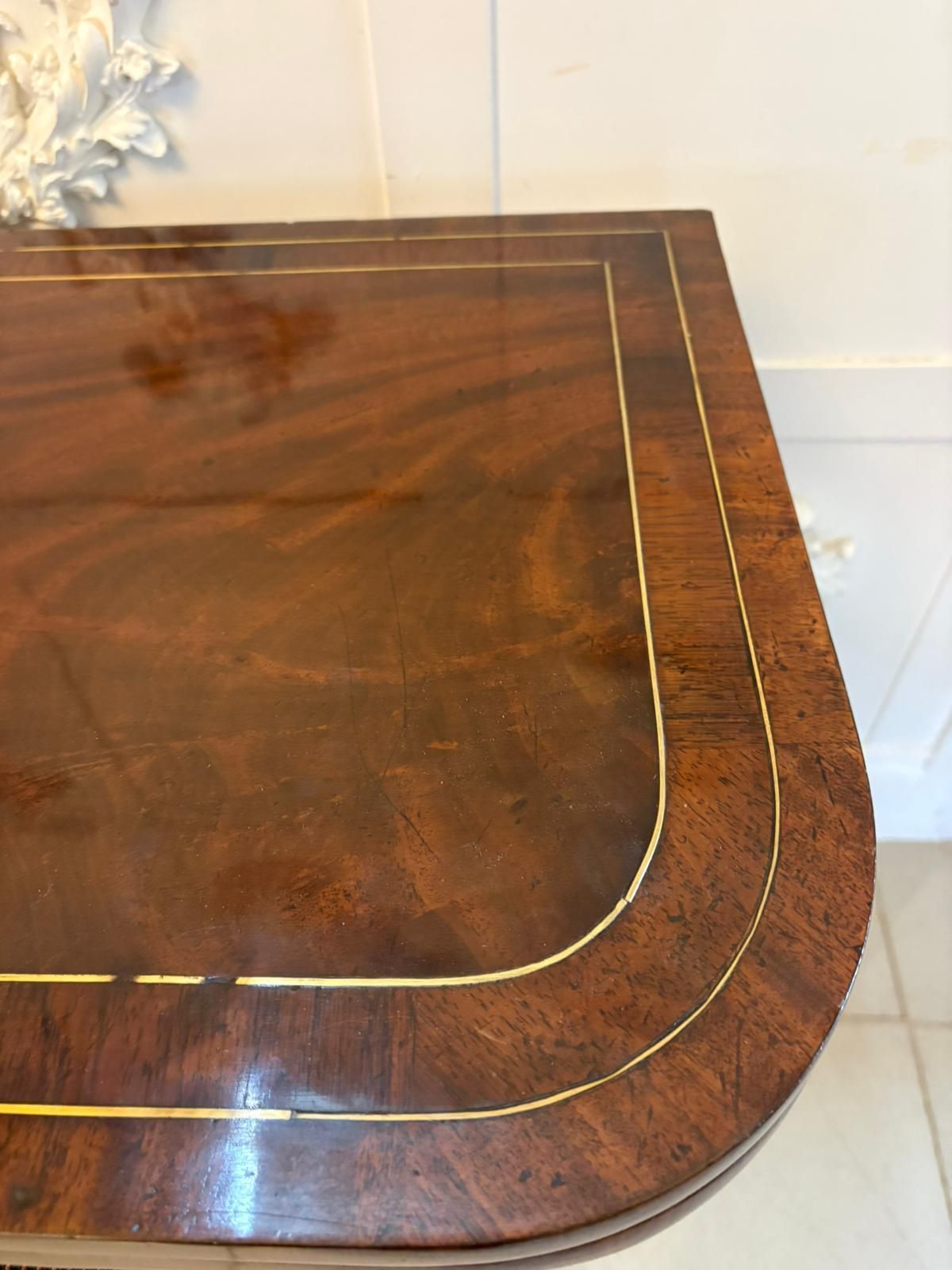 Antique English 19th Century Mahogany Brass Inlaid Fold Over Sidetable photo 2885.0