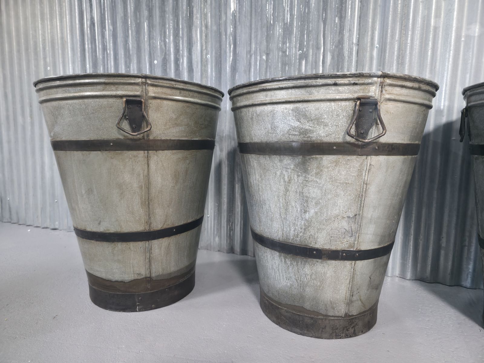 Garden Decor Xl Large Rustic Reclaimed Galvanised Round Metal Olive Tree Garden Planter photo