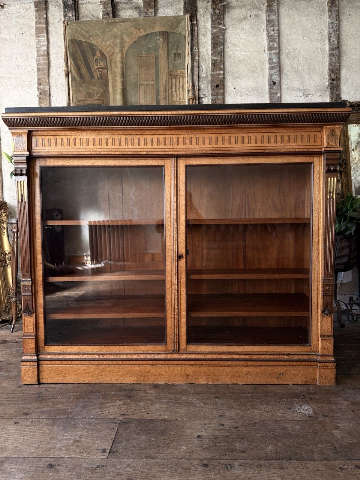 Lamb Of Manchester Burr Walnut Antique Display Cabinet Sideboard Granite Top photo furniture