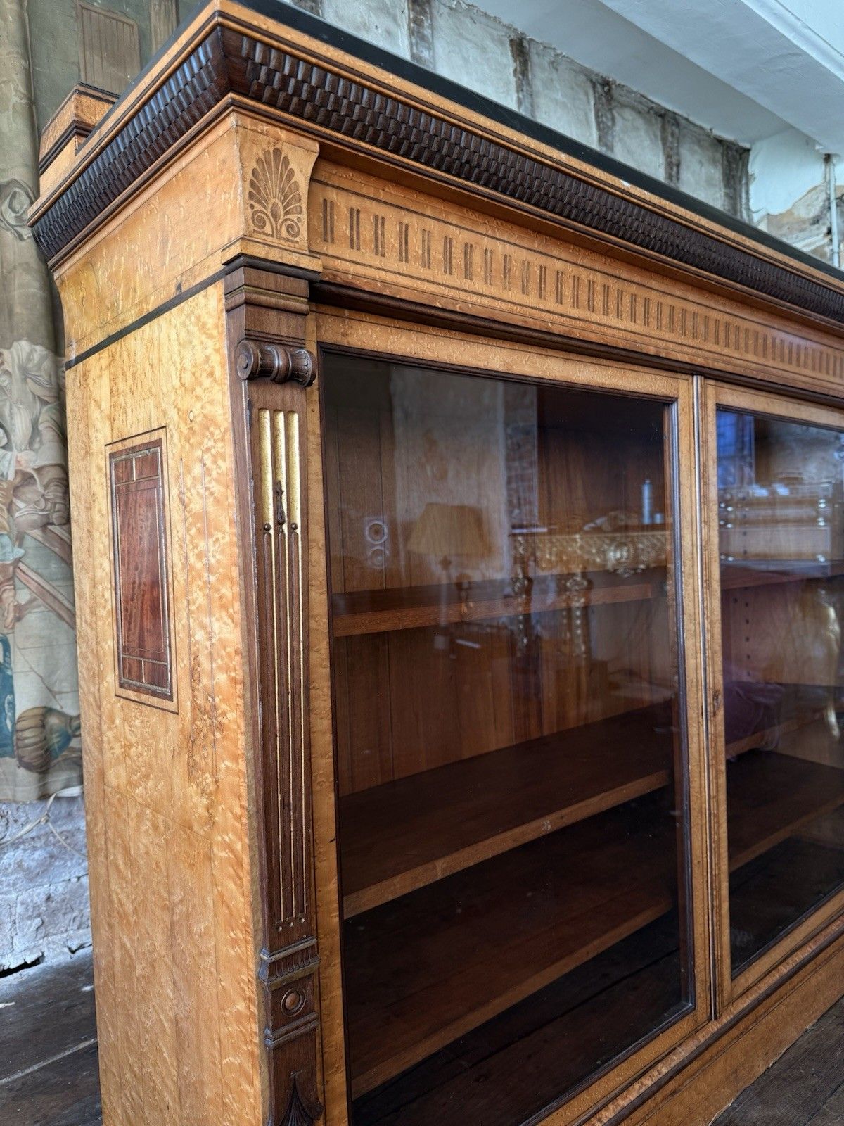 2499.0 Lamb Of Manchester Burr Walnut Antique Display Cabinet Sideboard Granite Top photo