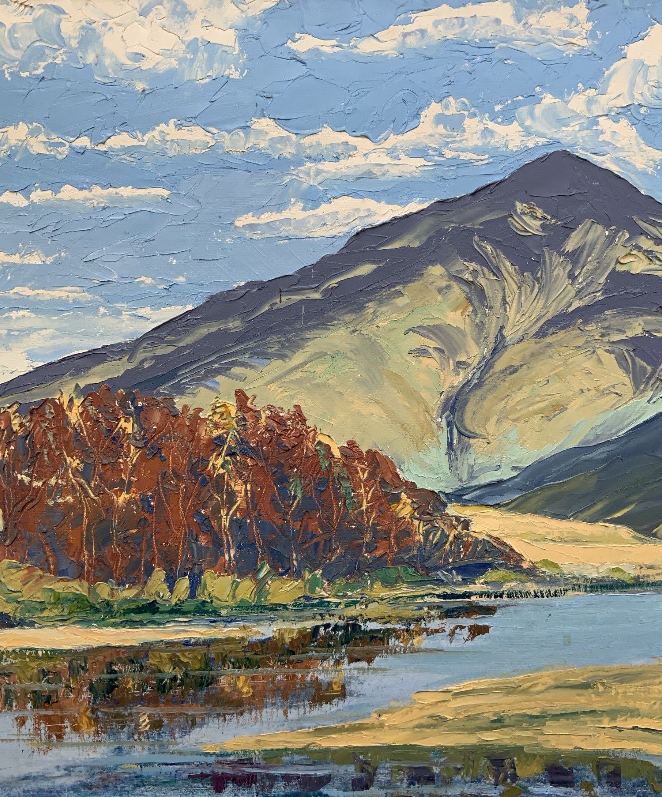 Scottish Impressionist Impasto Oil Painting Mountainous Landscape Mid Century photo vinterior