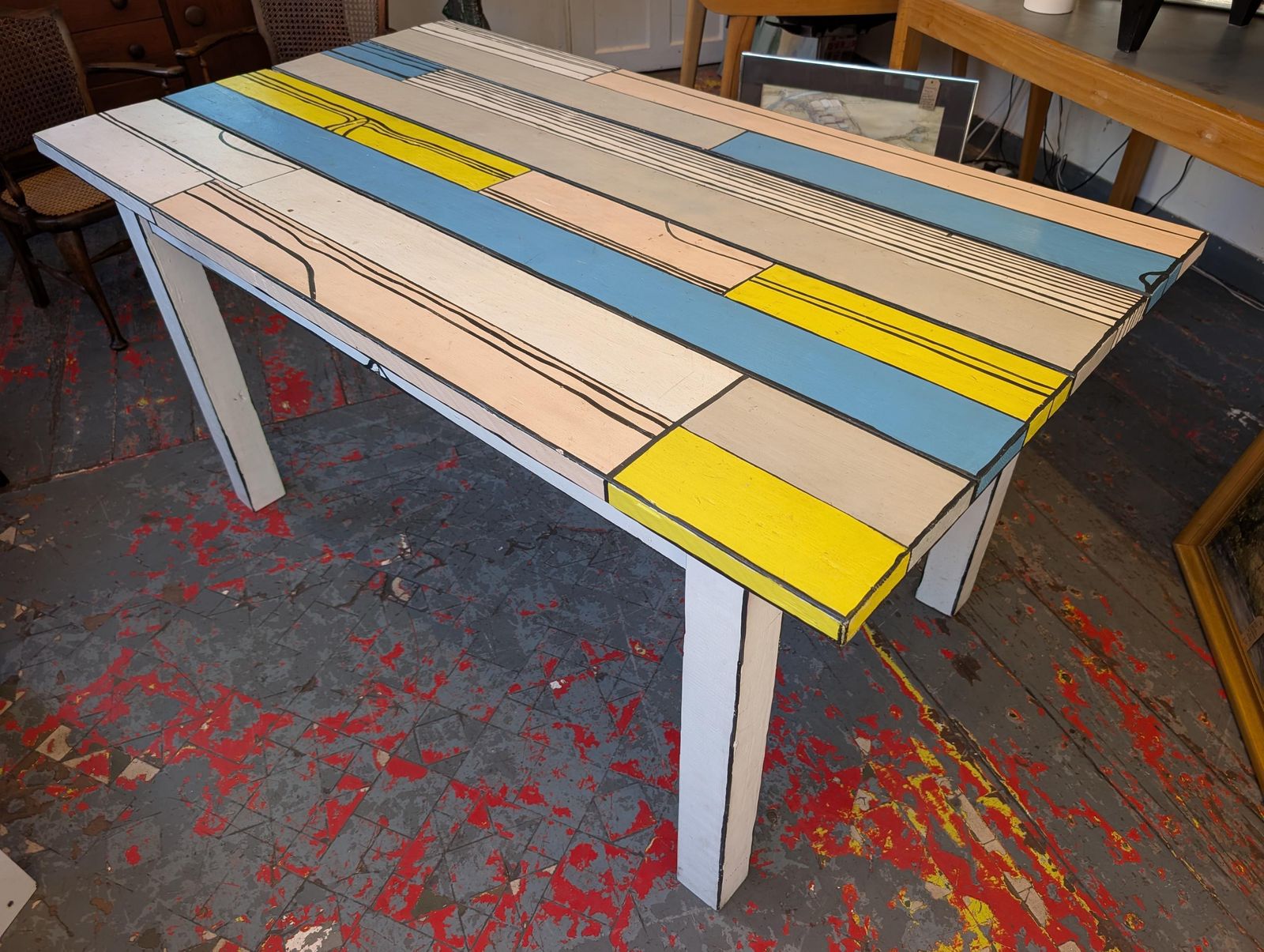 photo for sale Early 21st Century 'Wrongwoods' Style Hand Painted Dining/Kitchen Table.
