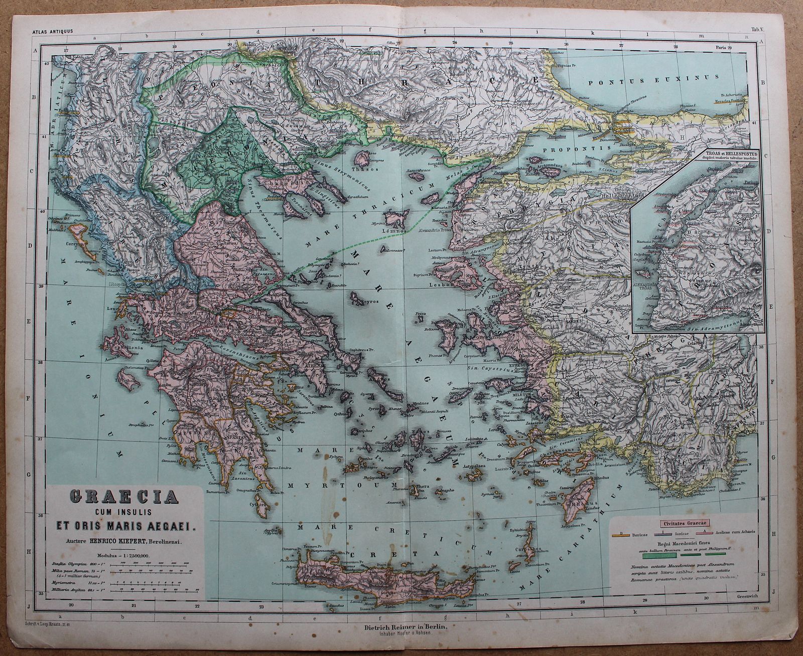 1877 Antique Map ‘Gracecia Cum Insulis Et Oris Maris Aegaei’ By Heirich Kiepert