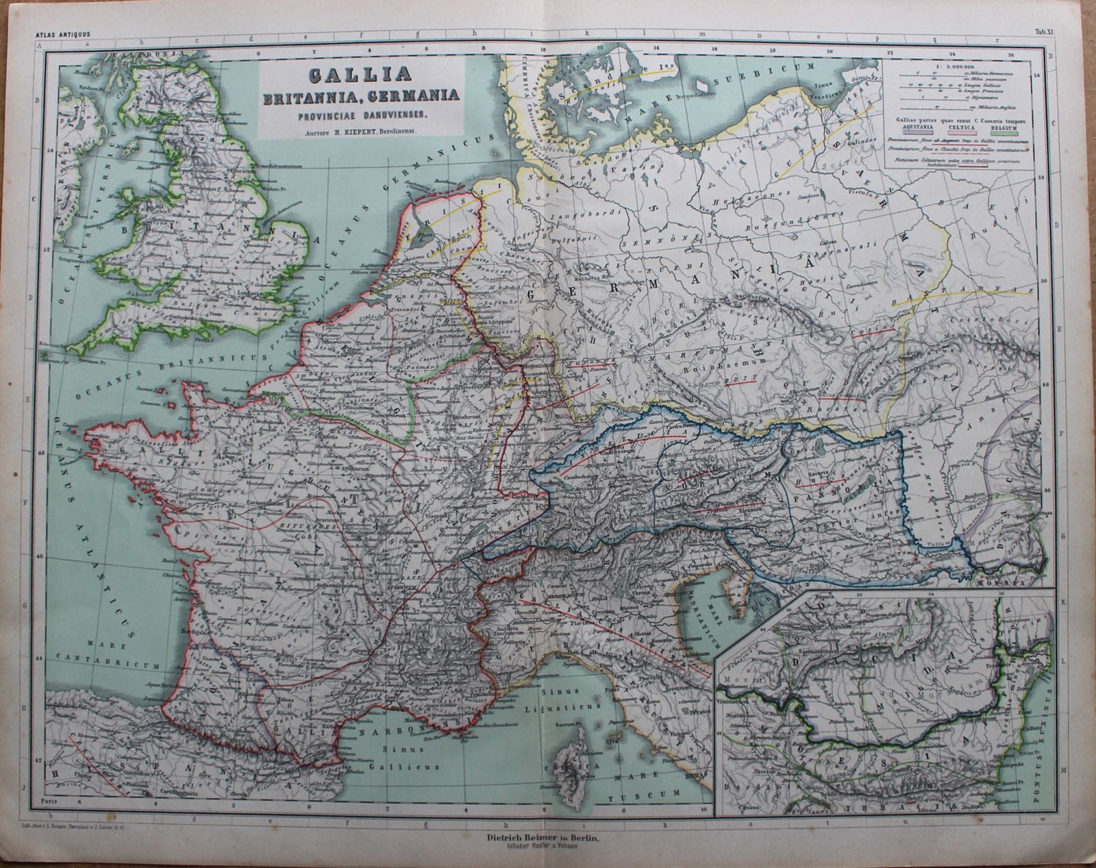1877 Antique Map ‘Gallia Britannia Germania Provinciae Danuvienses’ By Heirich Kiepert