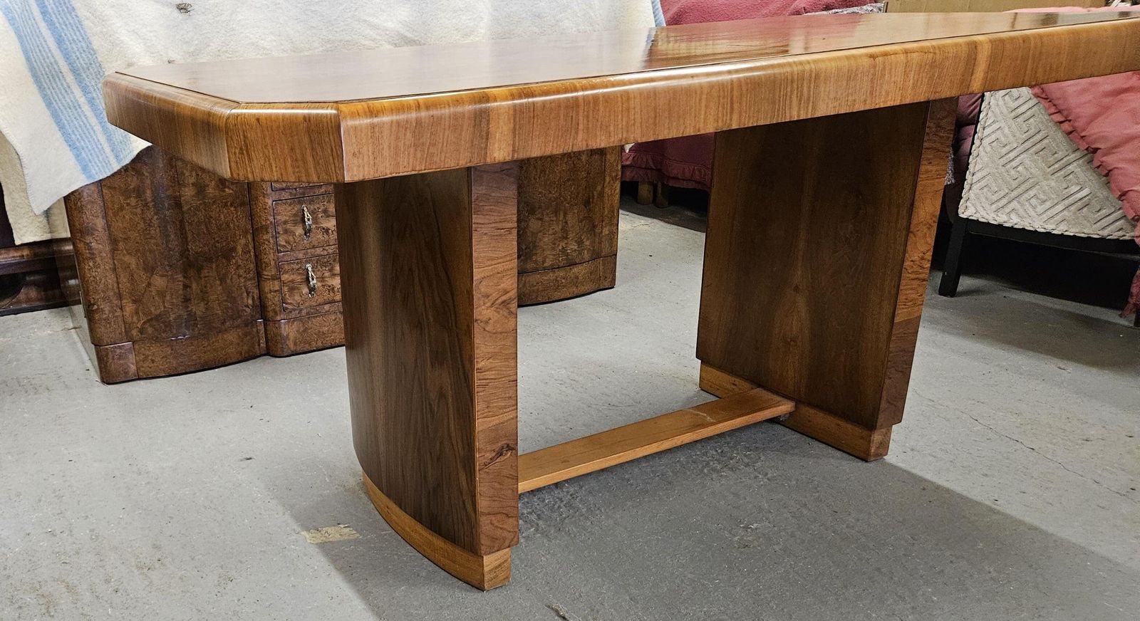 Art Deco Walnut Pedestal Dining Table photo vintage