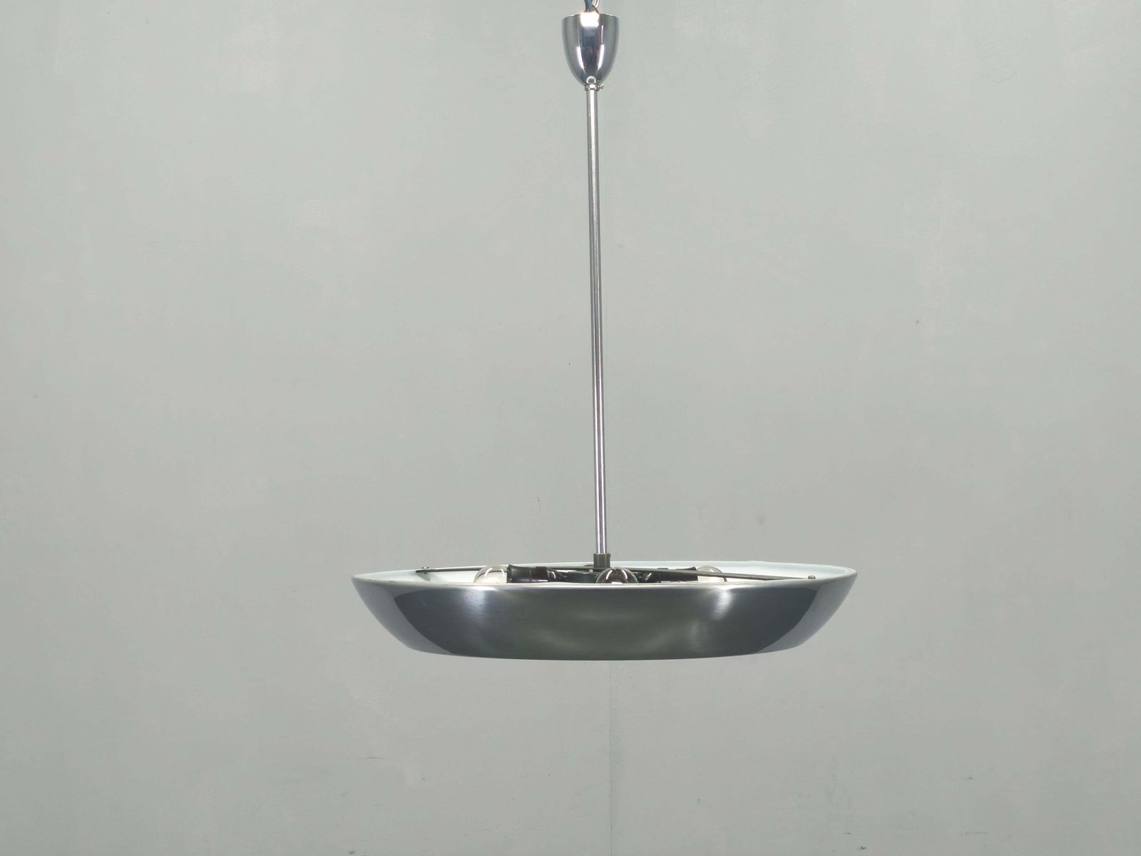 Bauhaus Ufo Chandelier By Drupol, Chrome Glass Pendant, 1940s photo furniture