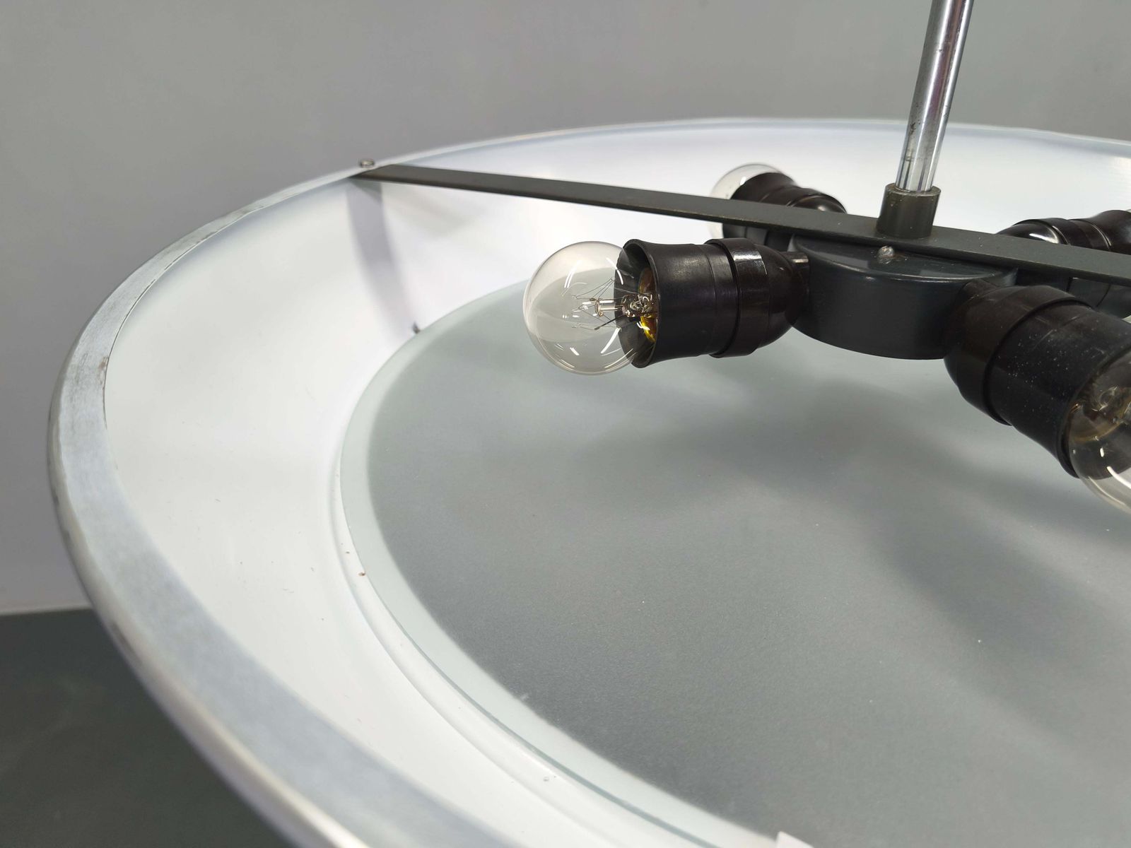 Bauhaus Ufo Chandelier By Drupol, Chrome Glass Pendant, 1940s photo 876.0