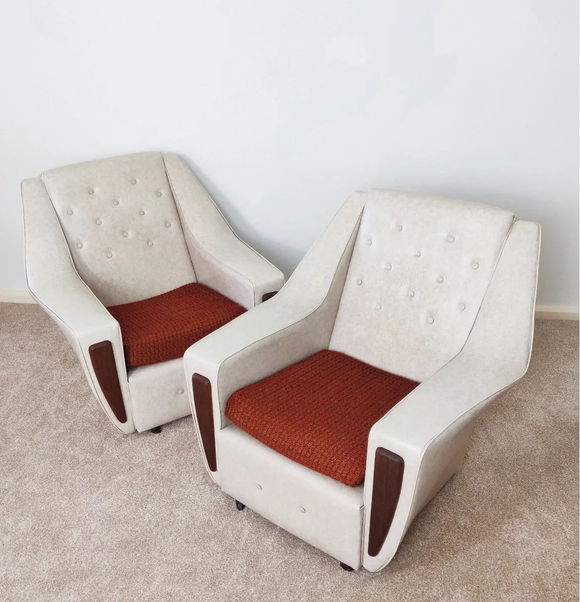 Pair Of Mid Century Teak Lounge Chairs 1960s Vintage Danish Style Armchairs photo furniture