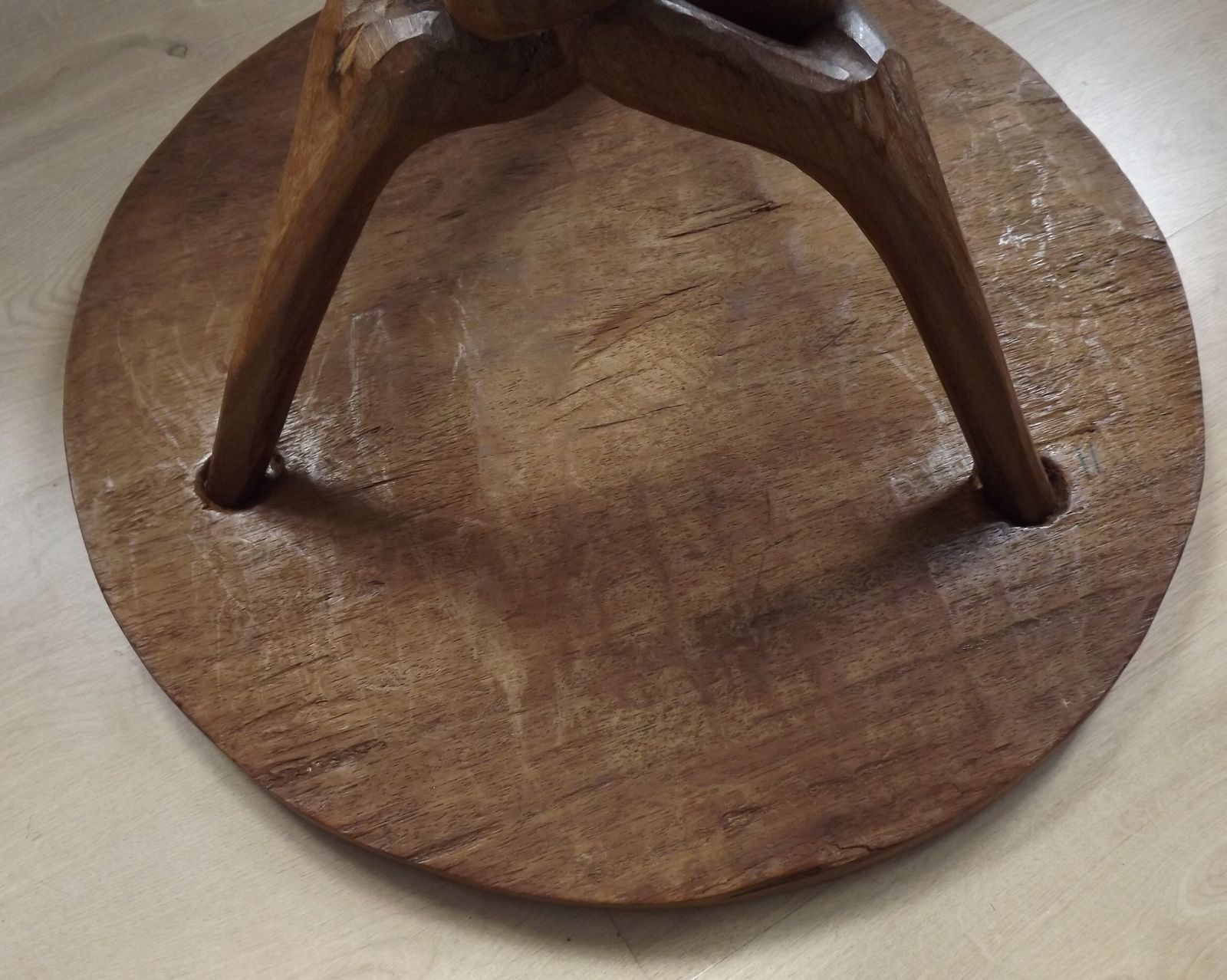 Carved African Hardwood Occasional Table Geometric Top & Interlocking Legs photo buy