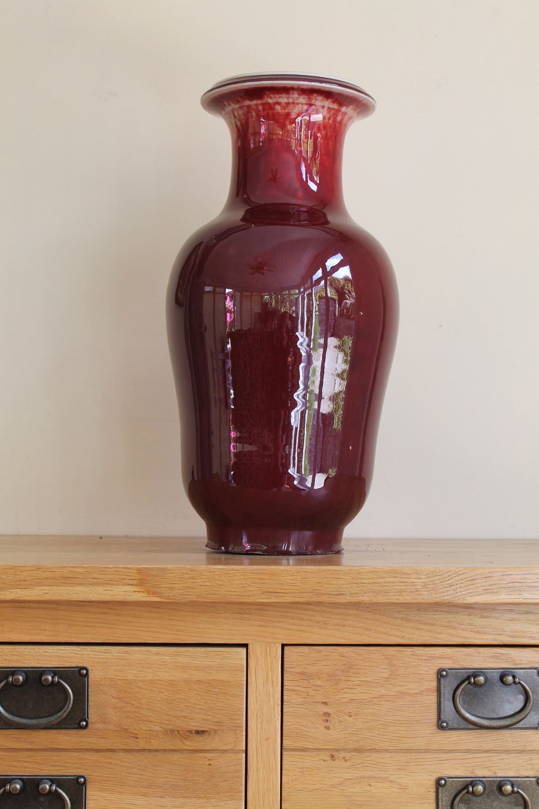 Antique Chinese Early Qing Dynasty,18th C. Flambe "Sang De Boeuf" Vases (Pair) photo for sale