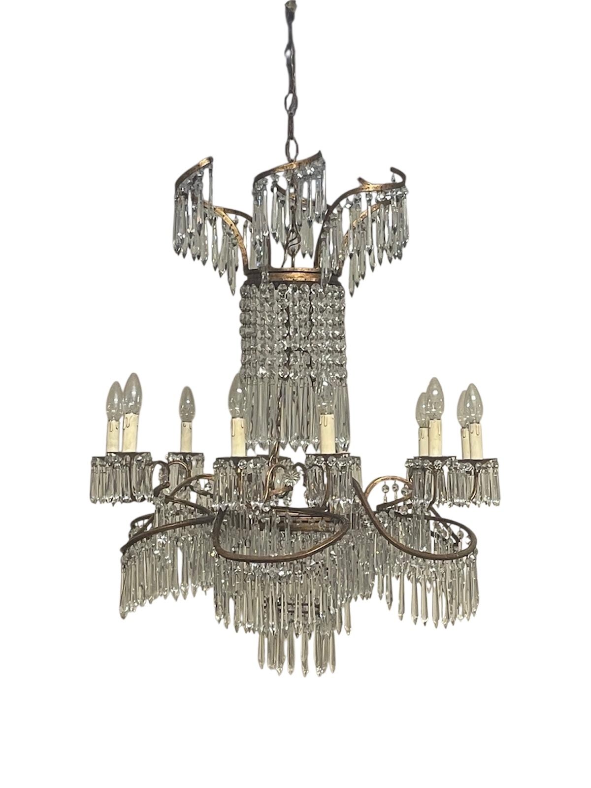 Certified Maison Baguès French Antique Crystal Chandelier, 12 Light, 1920s–30s
