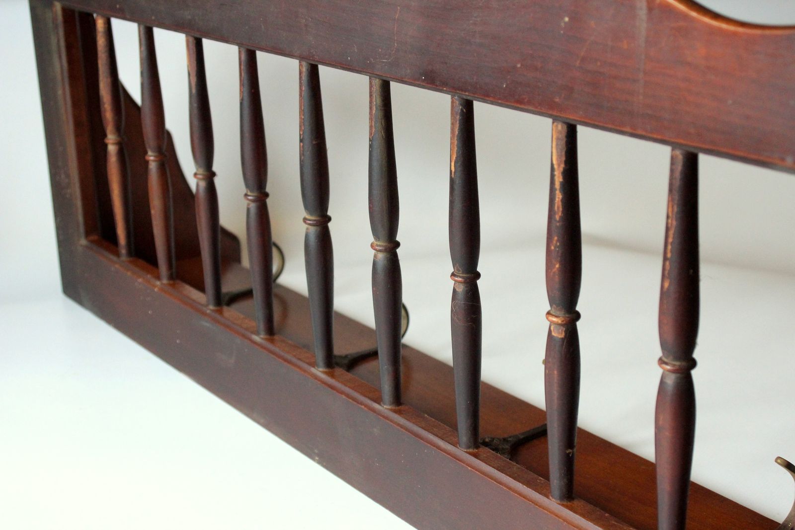 Furniture Wall Mounted Coat Rack  Made Of Walnut Wood With 4 Brass Hooks   Vintage From The 50s photo