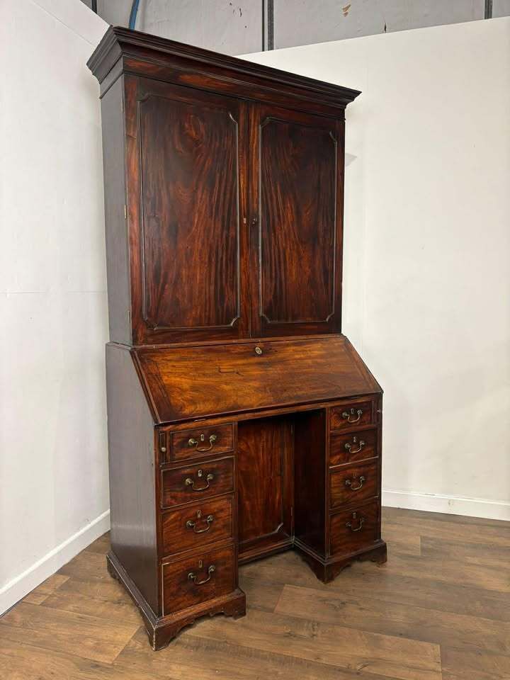 Georgian Mahogany Kneehole Bureau Bookcase