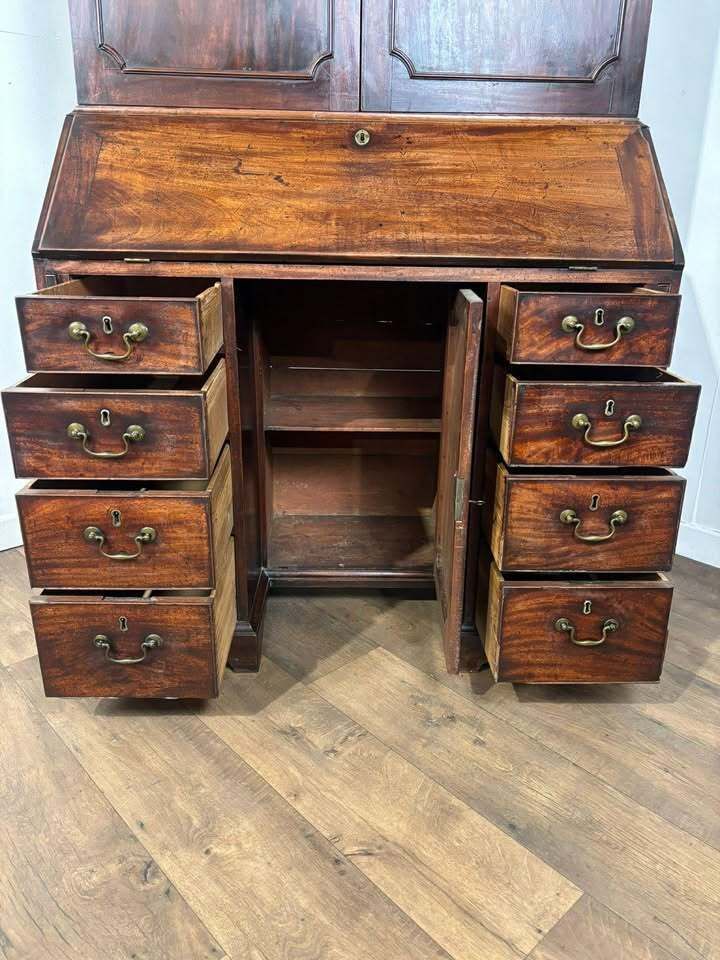 999.0 Georgian Mahogany Kneehole Bureau Bookcase photo