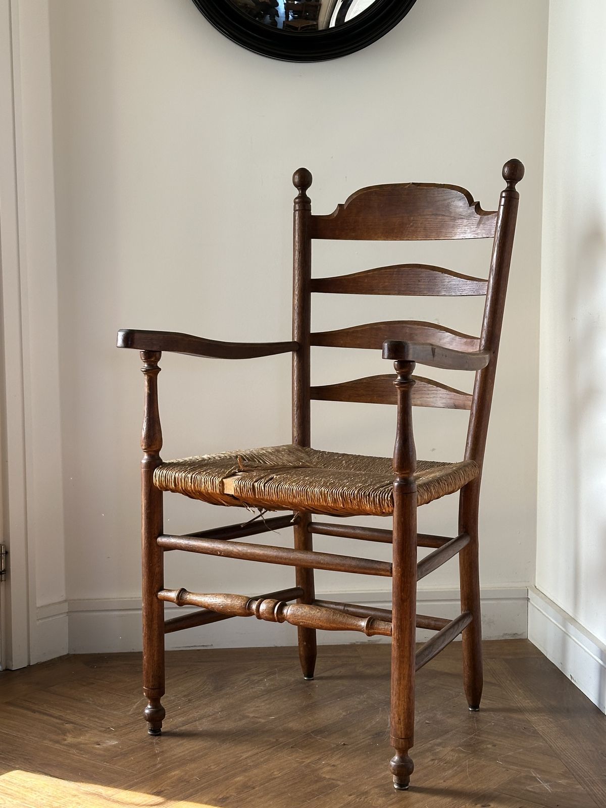 An Unusual Anglo Indian, Principally Teak Framed, Rush Seated Chair C.1900