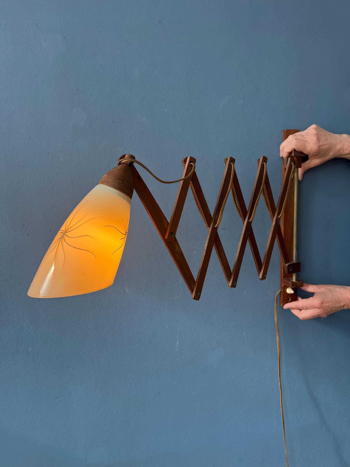 Mid Century Teakhouten Deense Wandlamp Met Glazen Kap photo furniture