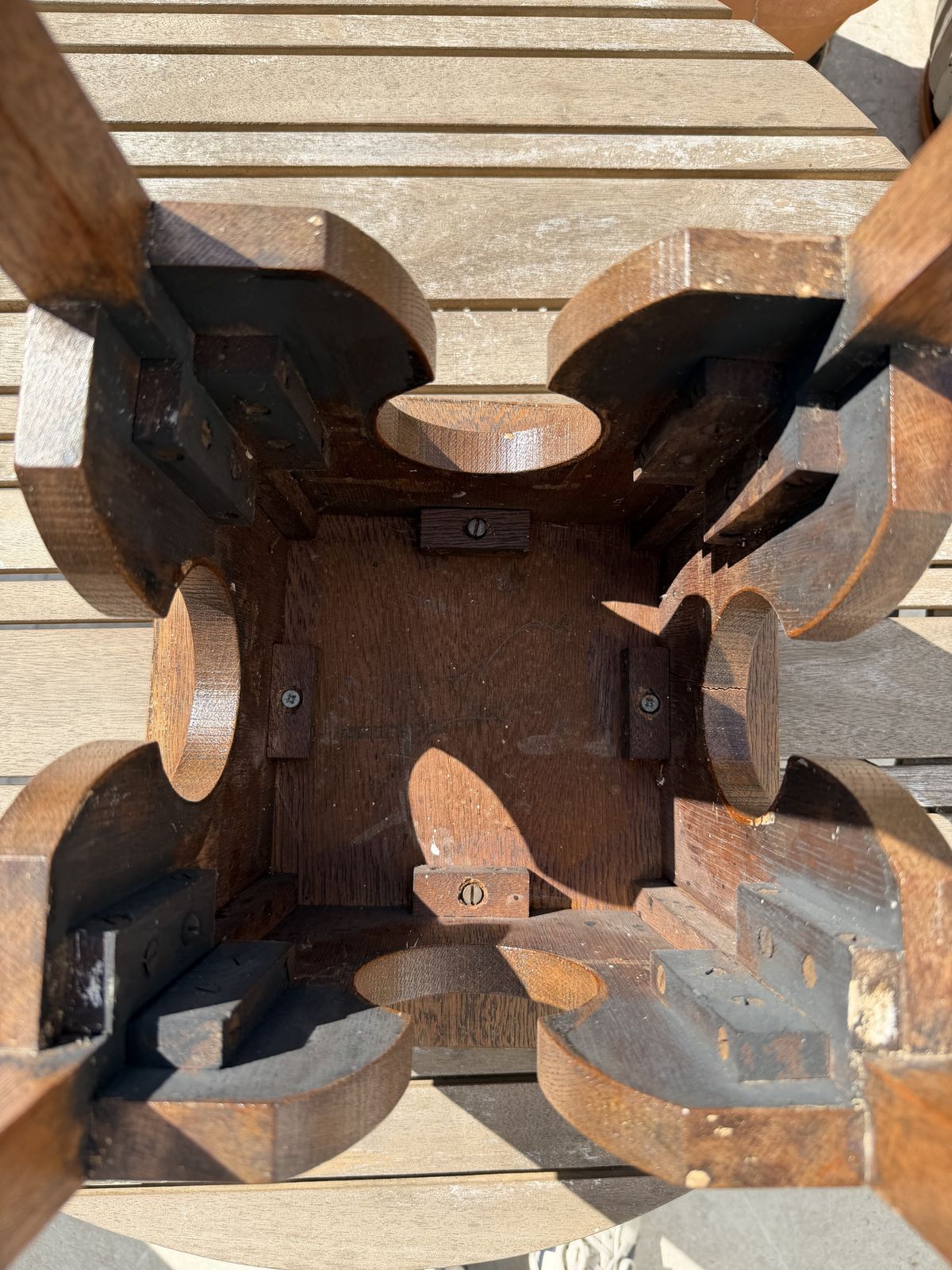 Arts And Crafts Keyhole Design Oak Torchere / Plant Stand photo vinterior