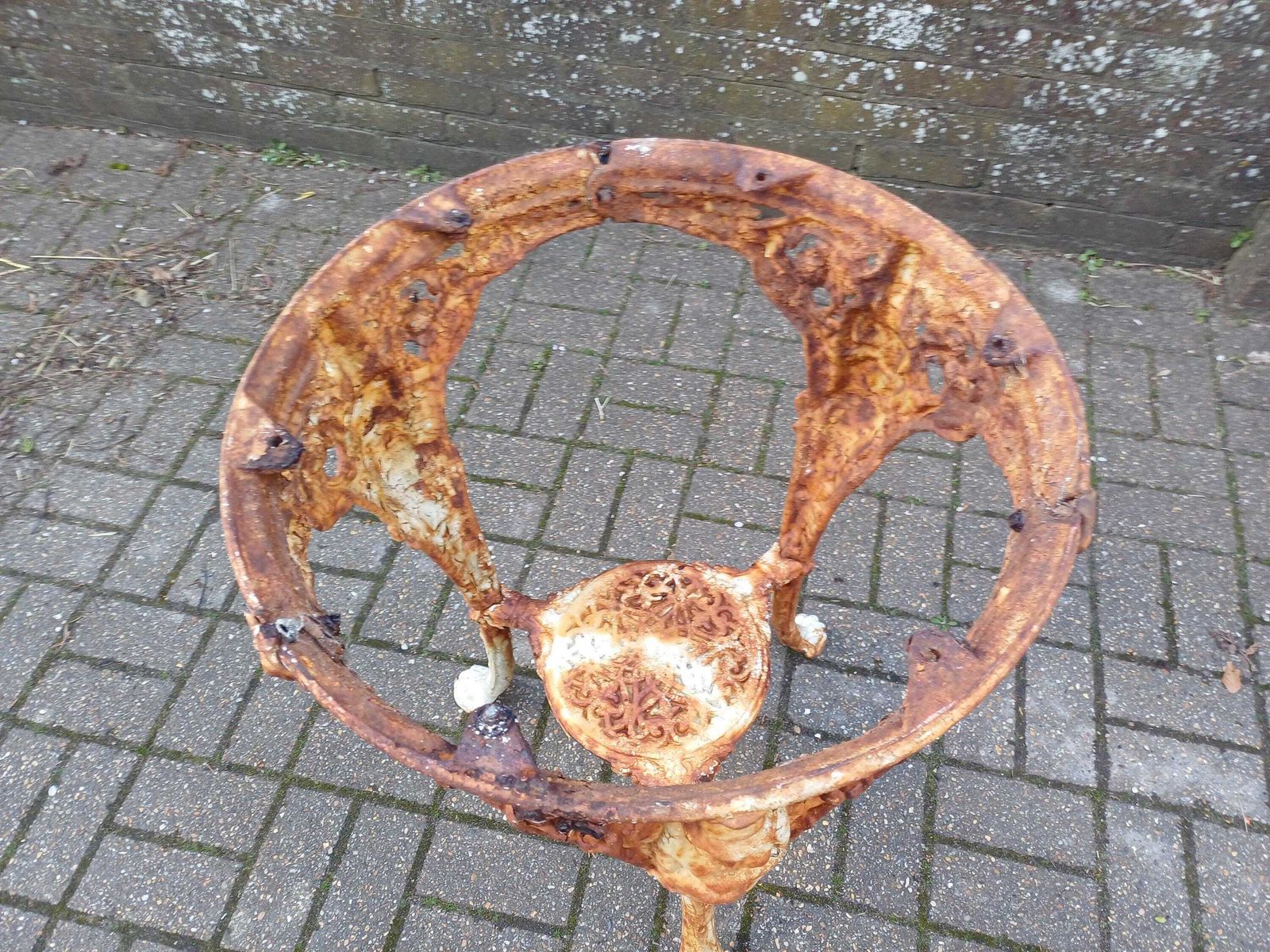 Late Victorian Britannia Cast Iron Side Table   Antique Garden Table  Shabby Chic Rust Patina   English Outdoor Table photo vintage