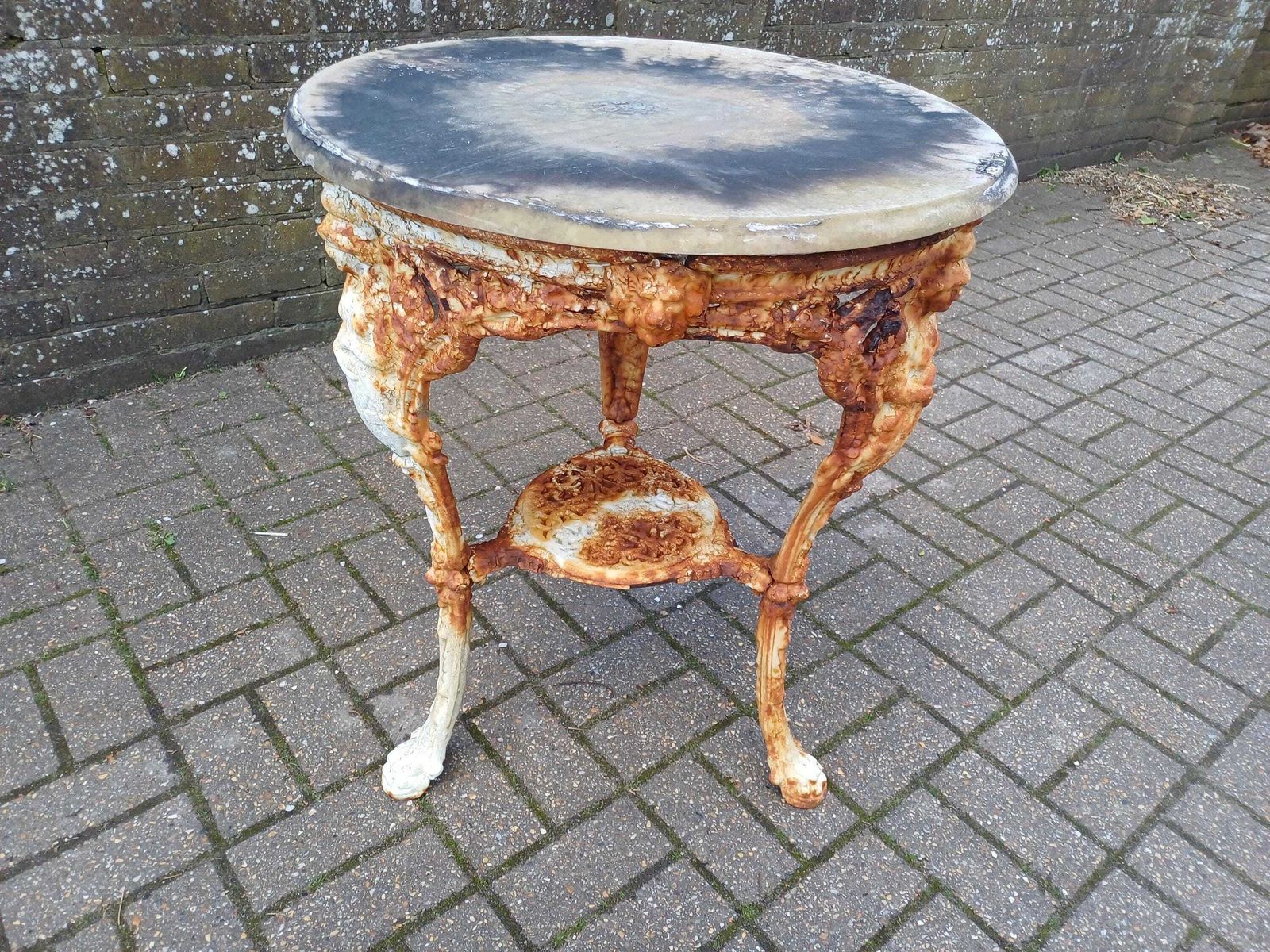 495.0 Late Victorian Britannia Cast Iron Side Table   Antique Garden Table  Shabby Chic Rust Patina   English Outdoor Table photo
