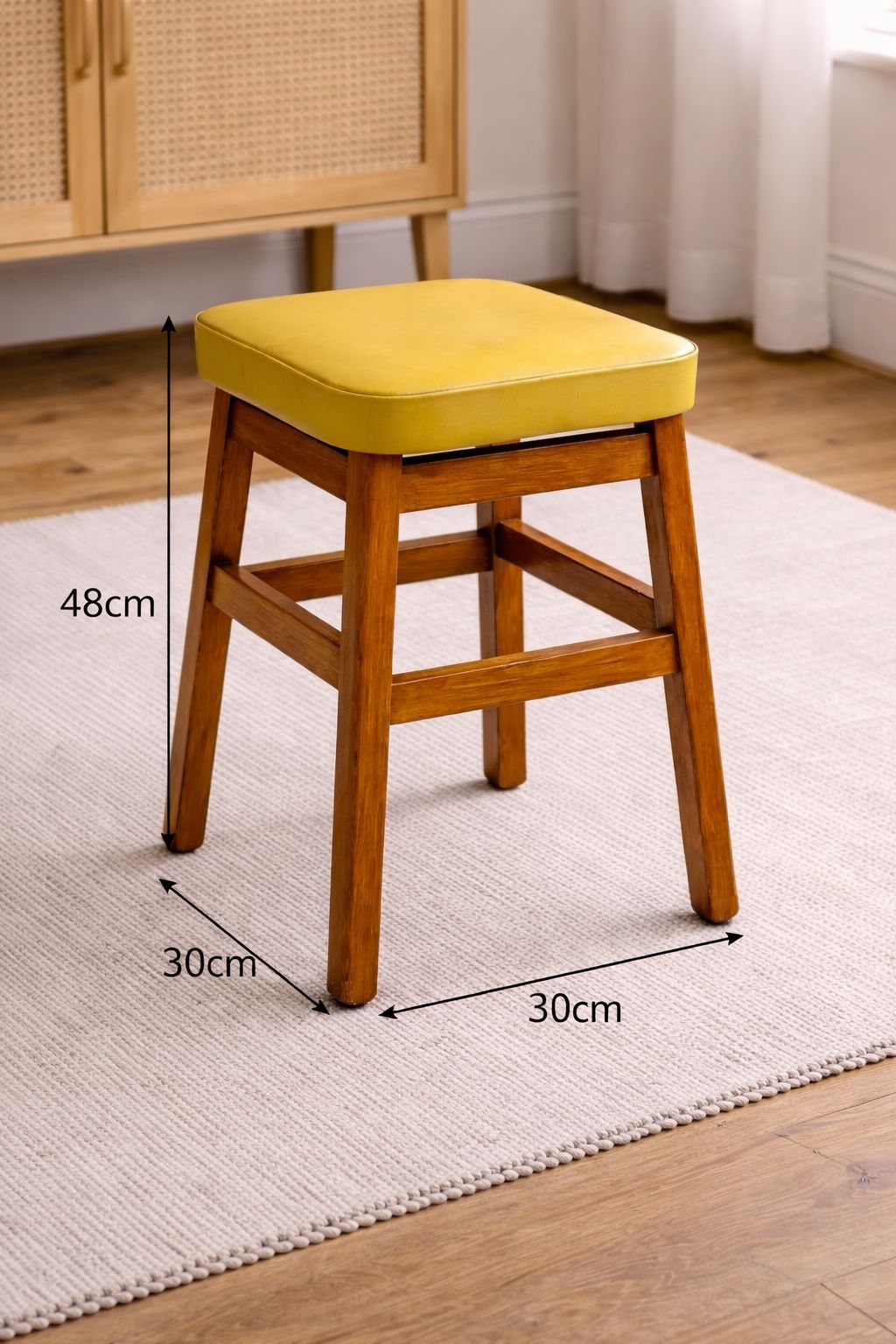 Vintage Mid Century Beech Wood Stools With Yellow Vinyl Seats – Set Of 2 photo Furniture