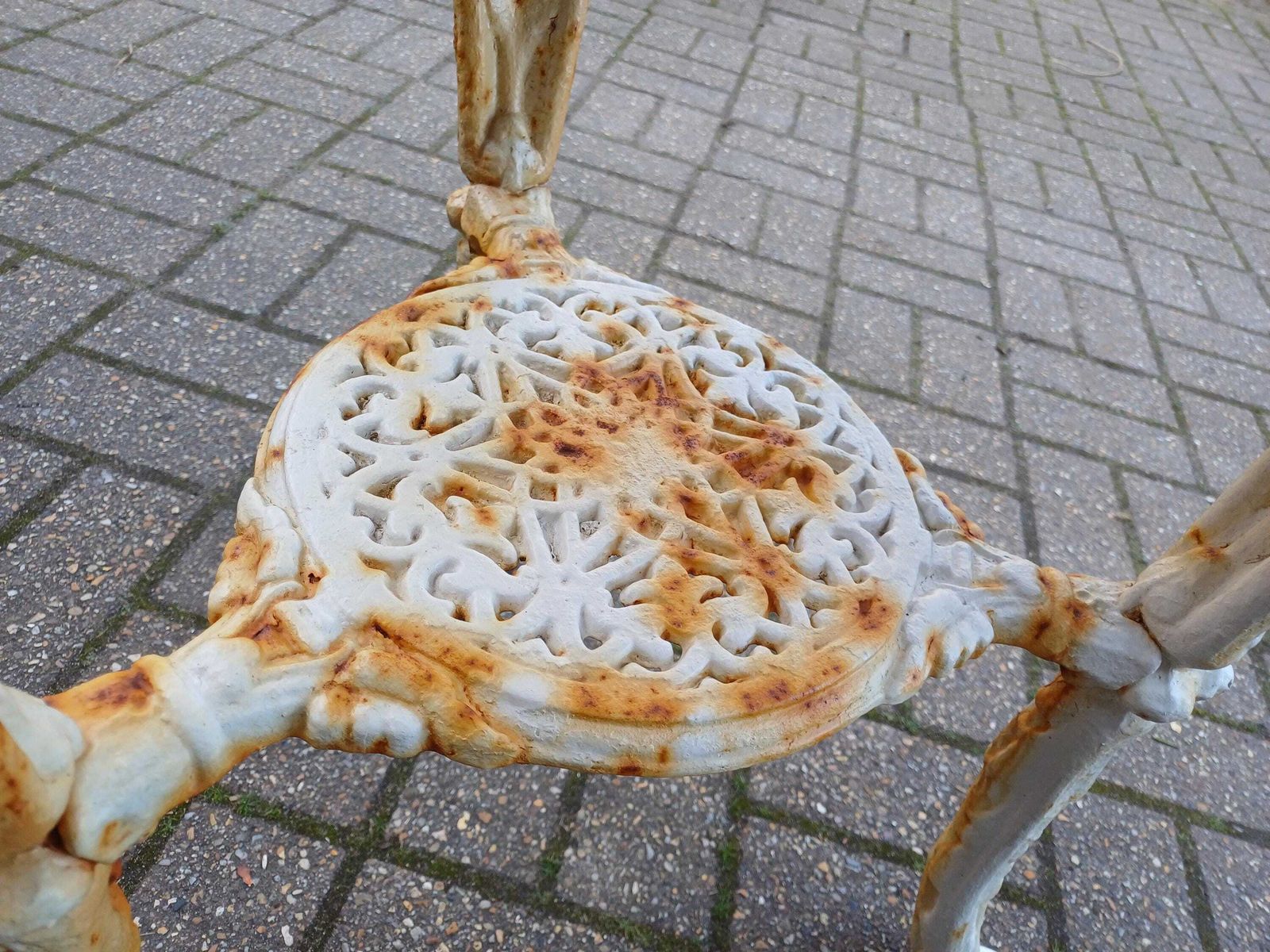 545.0 Victorian Cast Iron Britannia Garden Table   Marble Top Outdoor Bistro Table   Antique English Garden Furniture photo