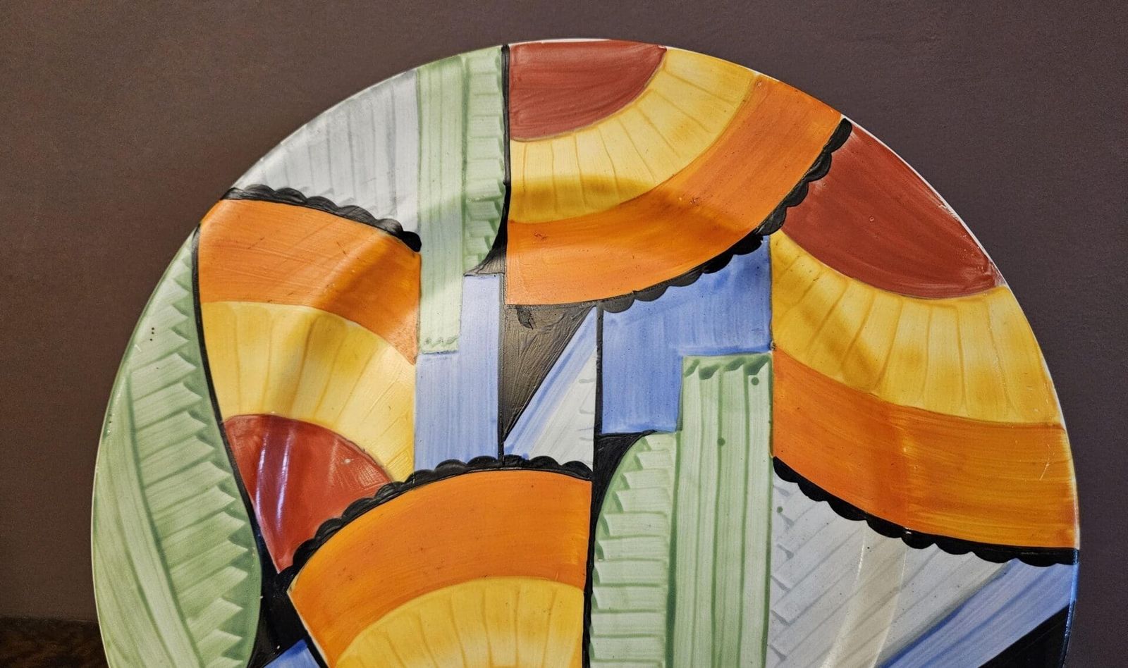 Art Deco Hand Panted Geometric Plate By Gray's Pottery photo for sale