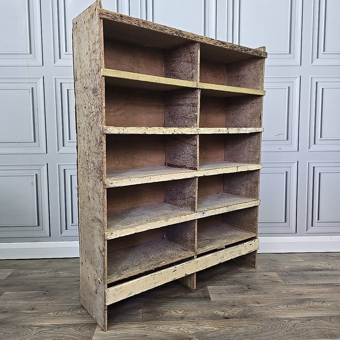 Vintage Industrial Shelving Unit Wooden Workshop Storage Shelves Pigeon Hole photo furniture
