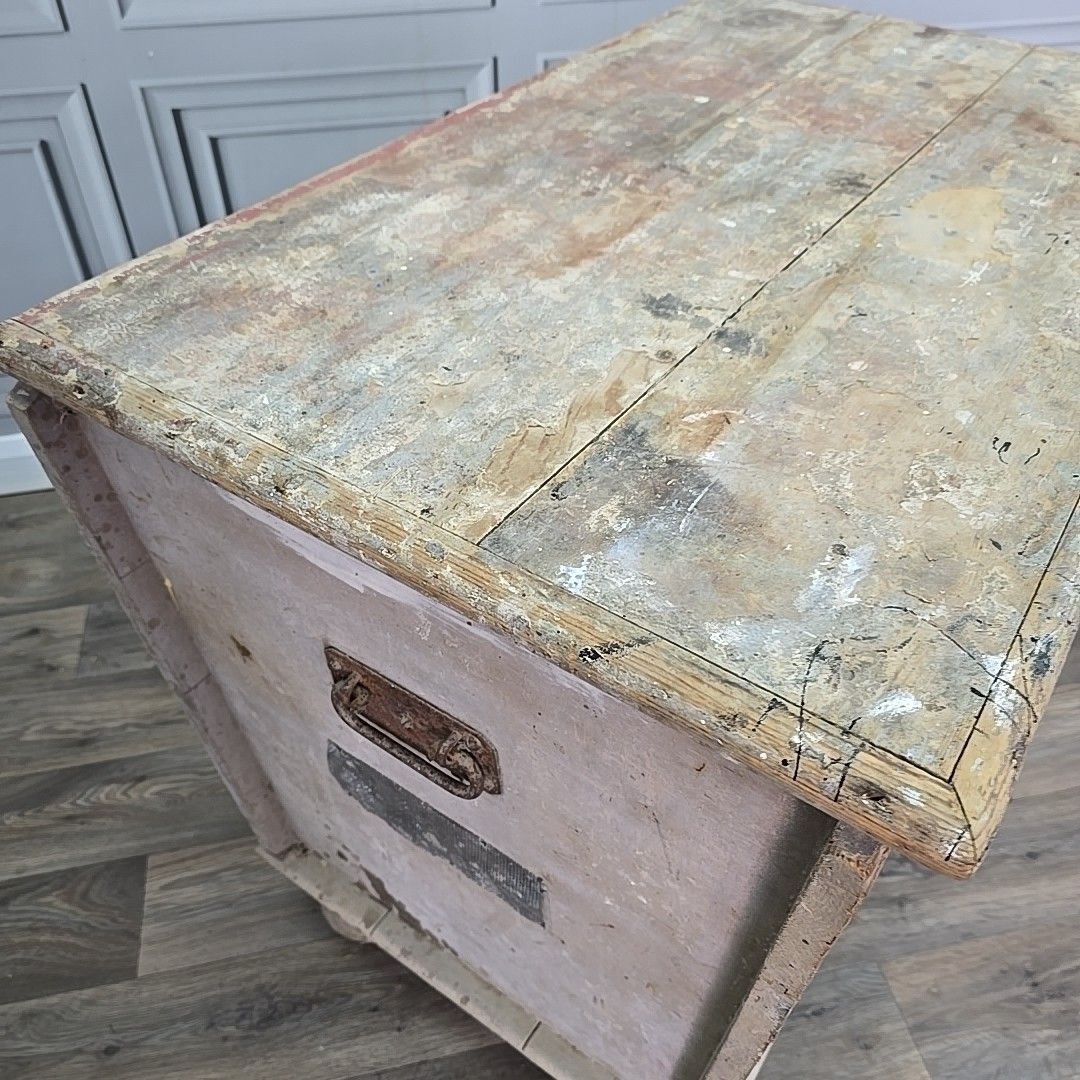Antique Blanket Chest Storage Trunk Painted Pine Rustic Wooden Box Vintage photo vintage