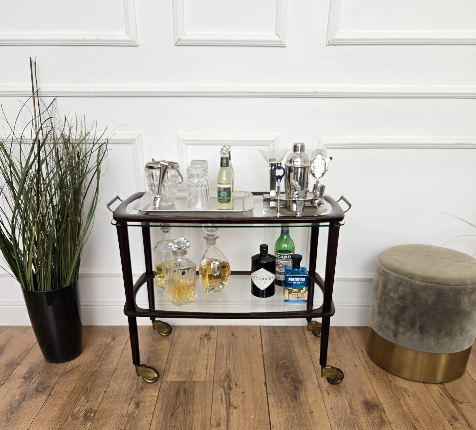 1950s Art Deco Mid Century Italian Dry Bar Cabinet Liquor Cart Tray photo for sale