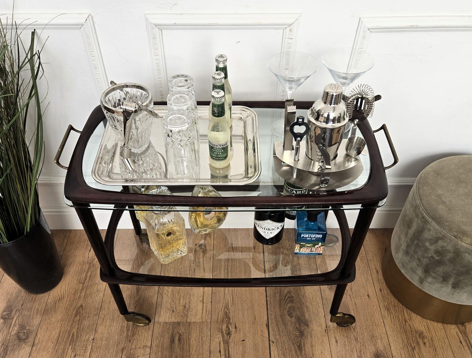 1950s Art Deco Mid Century Italian Dry Bar Cabinet Liquor Cart Tray photo 1548.0