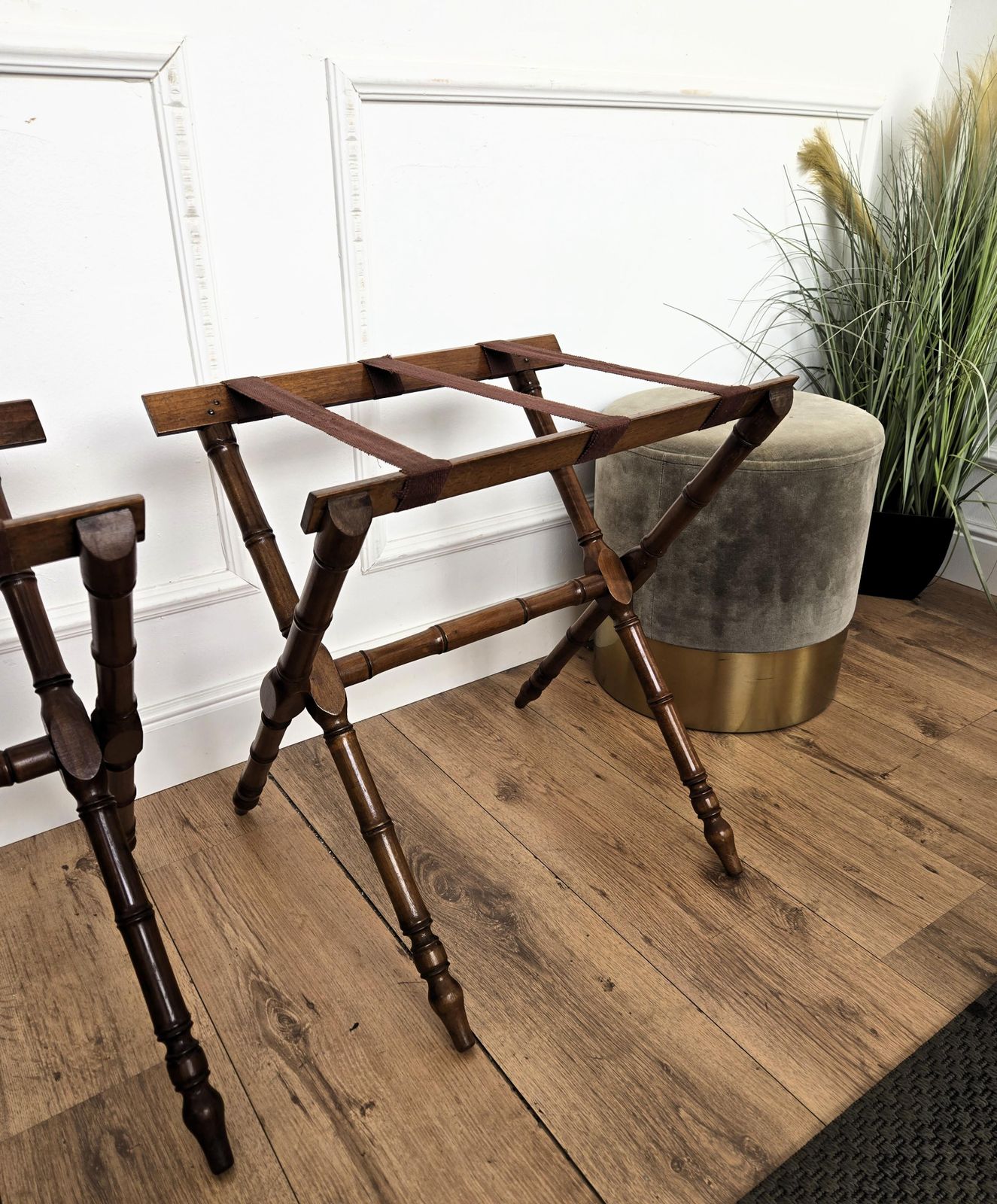 Pair Of Italian Vintage Foldable Luggage Racks Stands photo vinterior