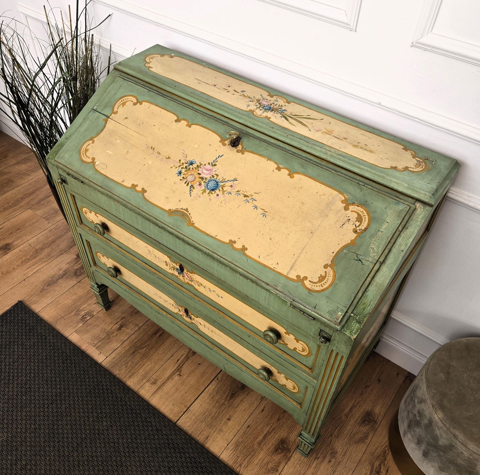 Antique Italian Tuscany Country Painted Wooden Commode Secretaire Desk photo vintage
