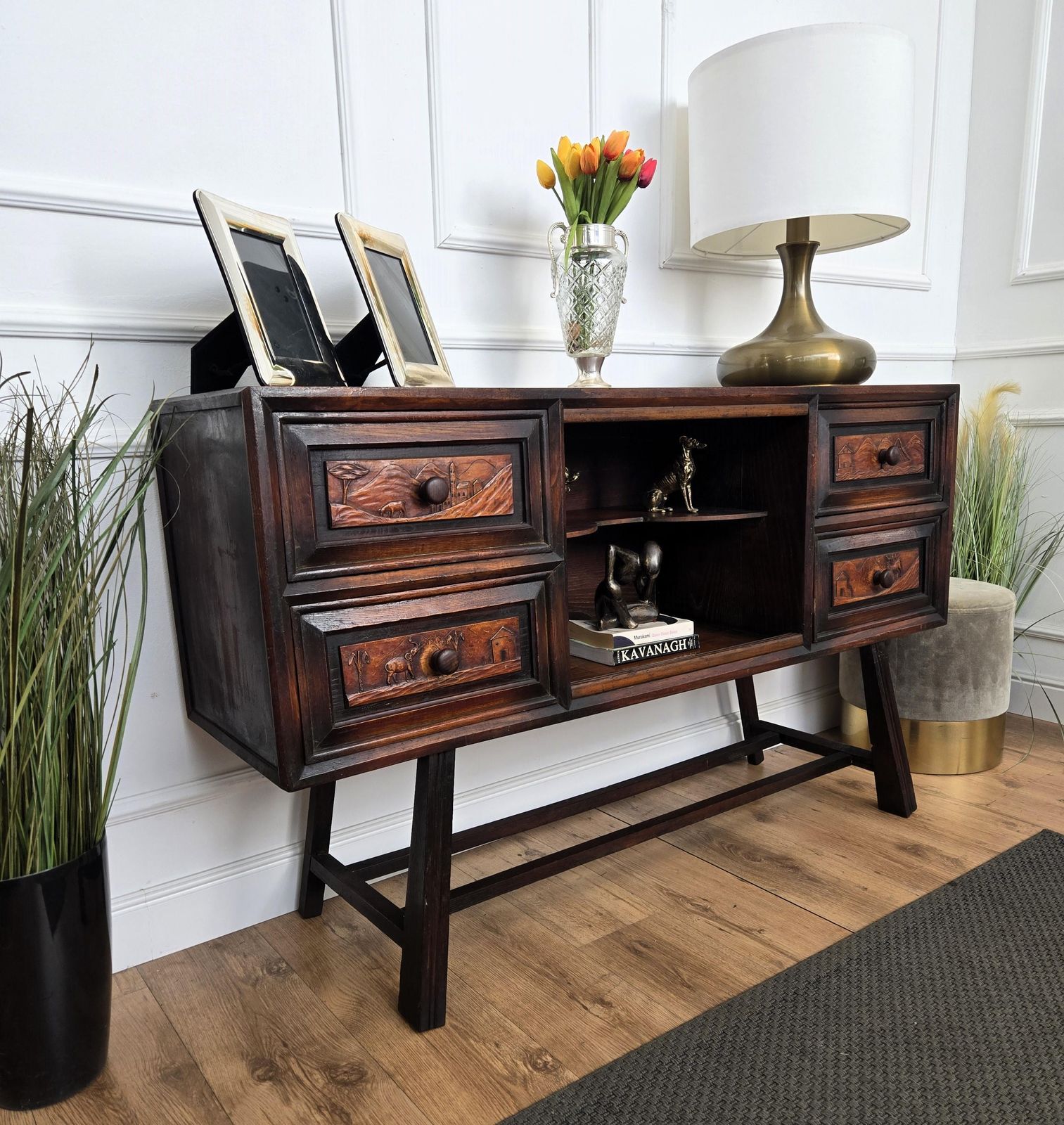 Italian Alpine Rustic Folk Art Chalet Carved Italian Sideboard Credenza photo for sale