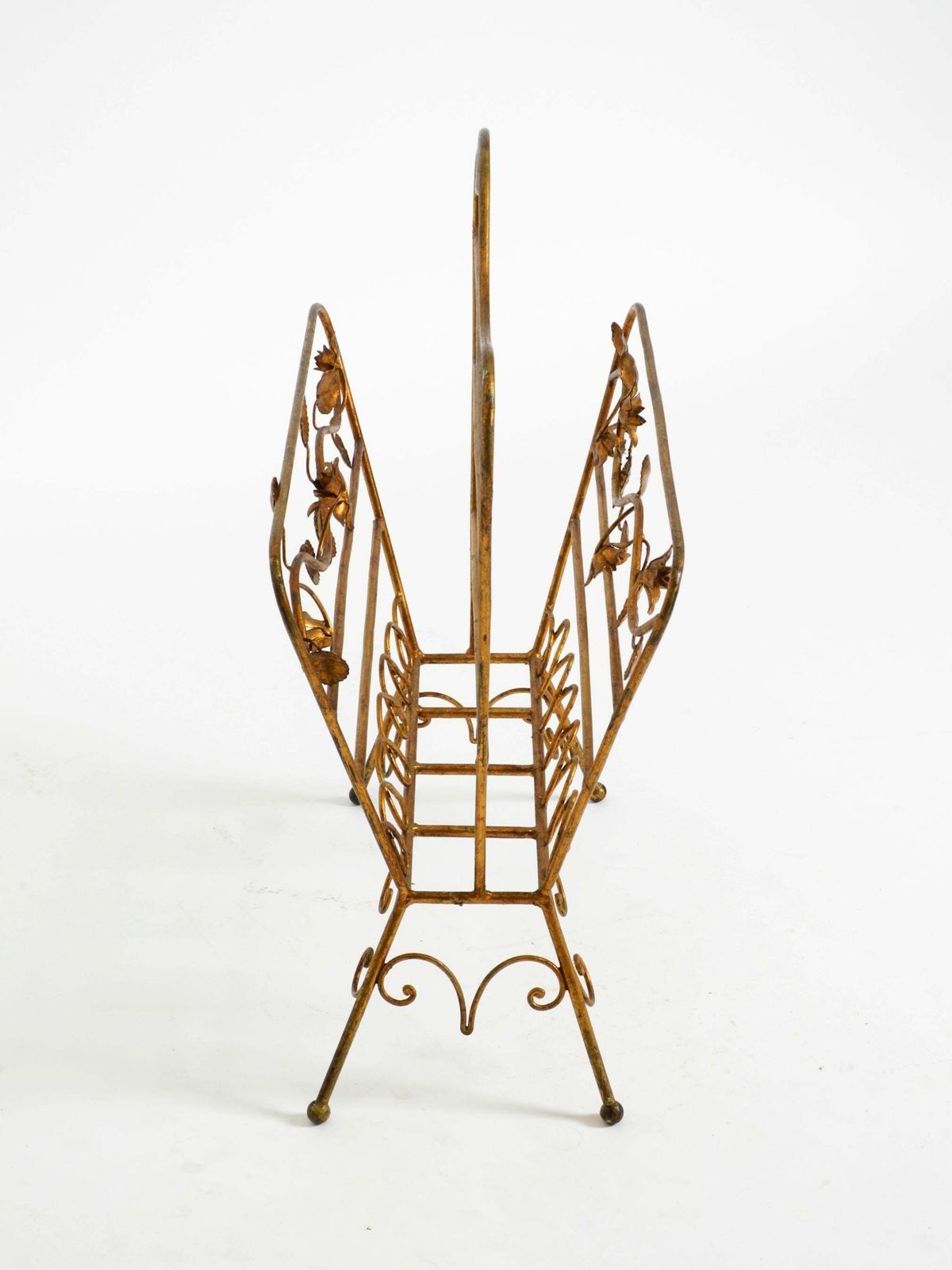 Extraordinary Mid Century Newspaper And Magazine Rack With A Gilded Metal Frame photo vintage