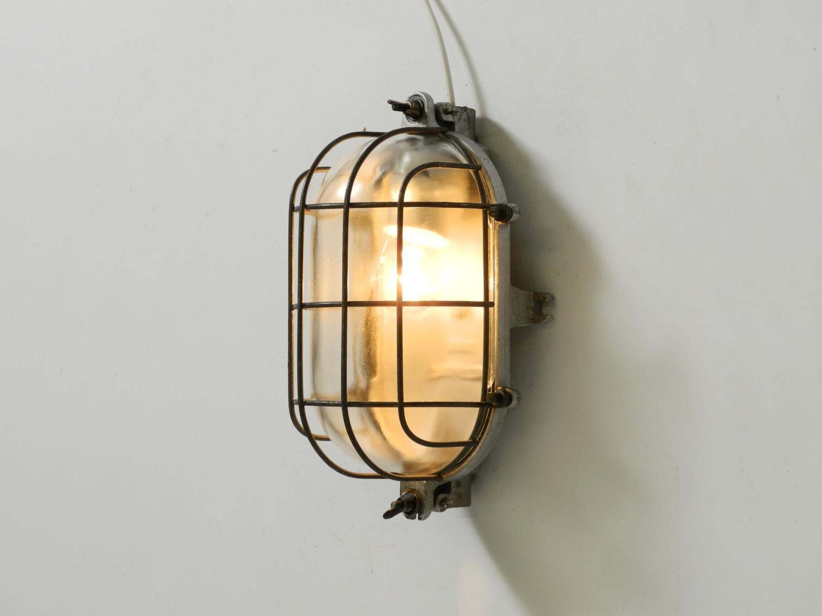 Rare Large 1950s Vintage Factory Lamp Made Of Cast Aluminum And Glass photo vinterior