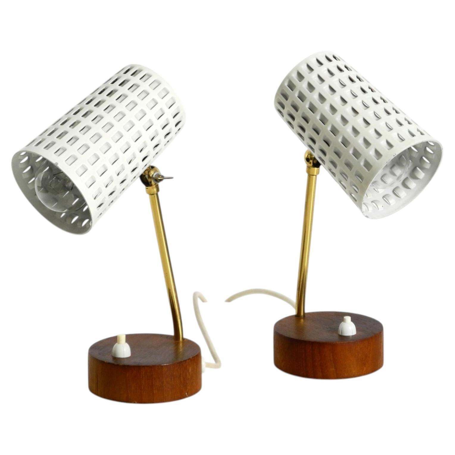 A Pair Of Beautiful Mid Century Modern Bedside Lamps With Perforated Metal Shade