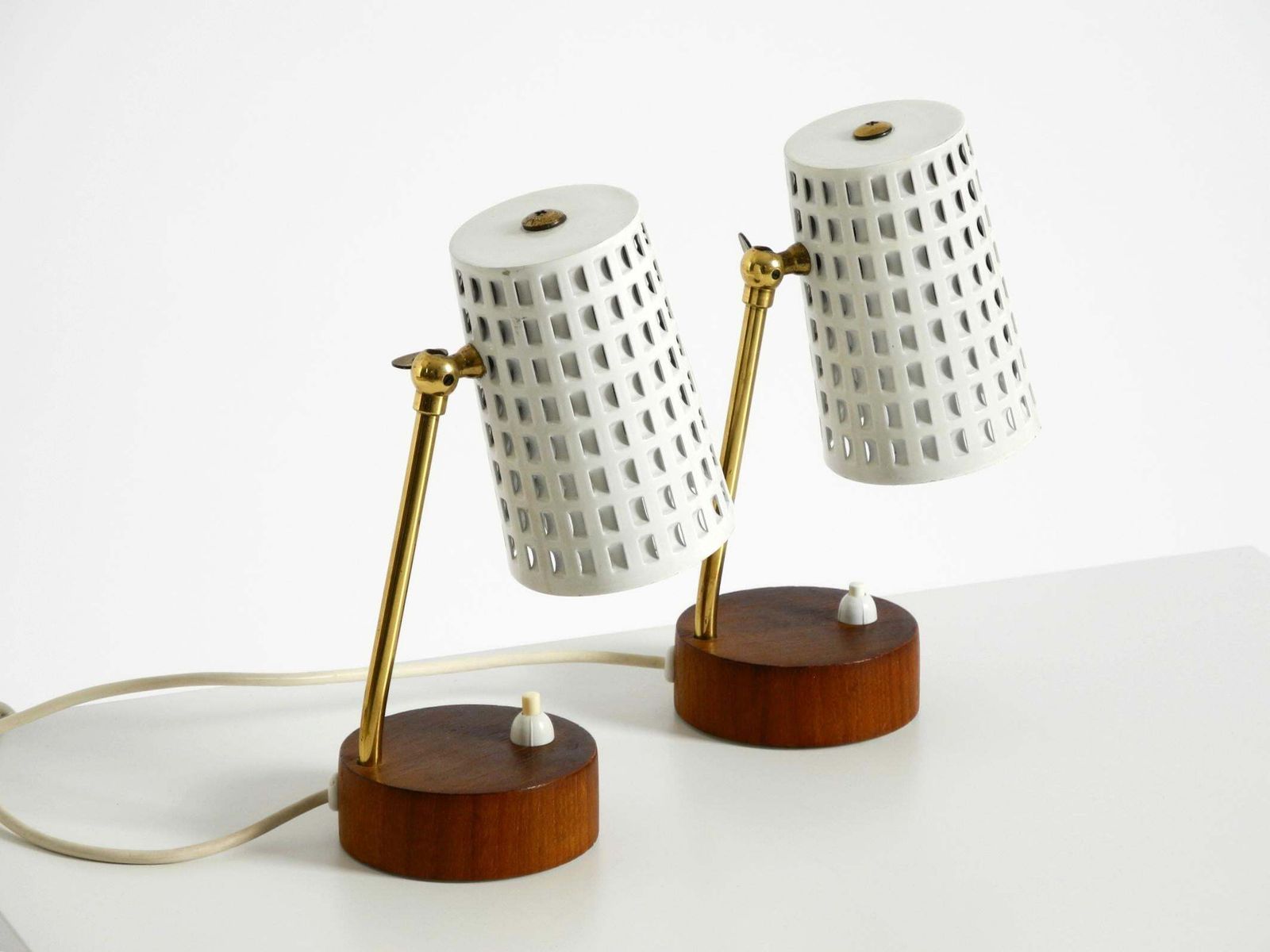 A Pair Of Beautiful Mid Century Modern Bedside Lamps With Perforated Metal Shade photo 797.0