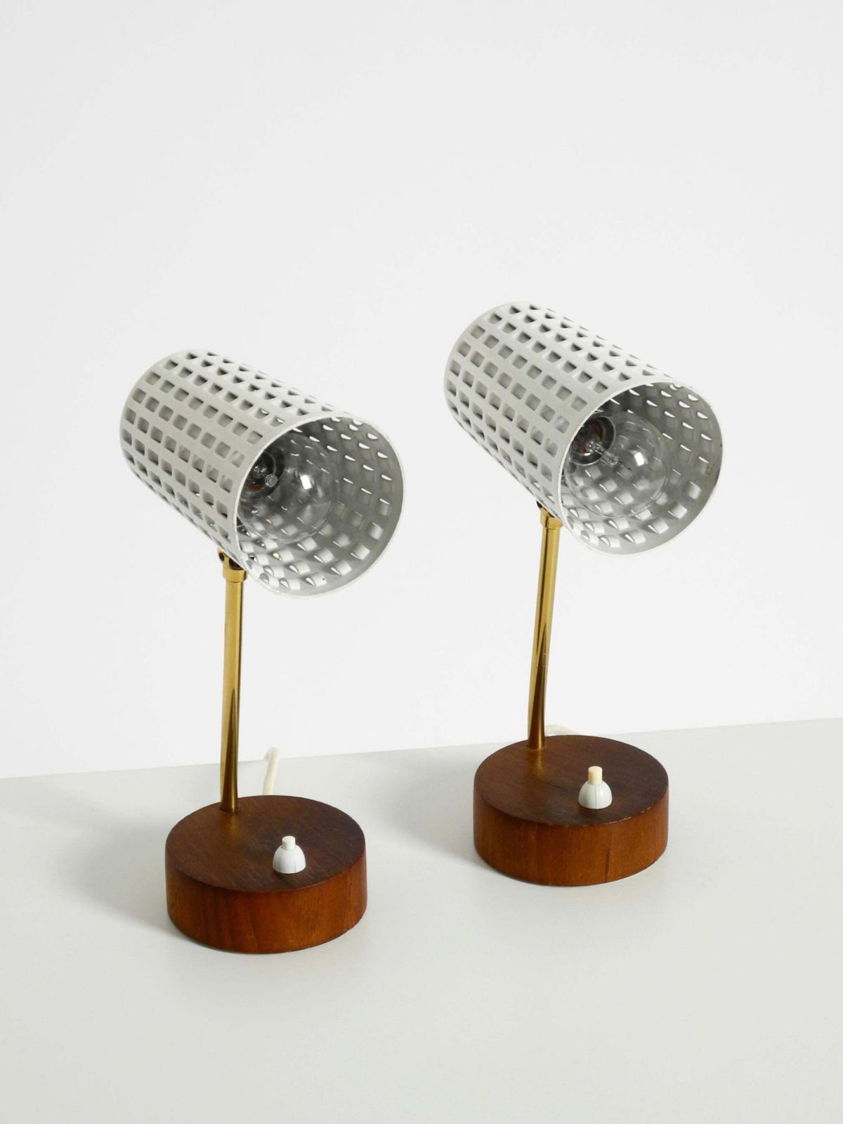 photo for sale A Pair Of Beautiful Mid Century Modern Bedside Lamps With Perforated Metal Shade