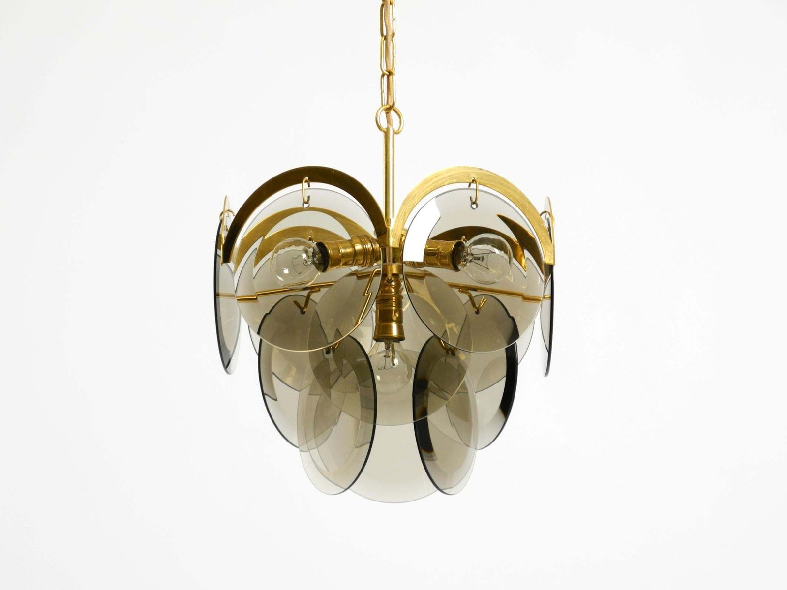 Beautiful 1960s Large Brass Ceiling Chandelier With Large Round Glass Plates photo 1467.0