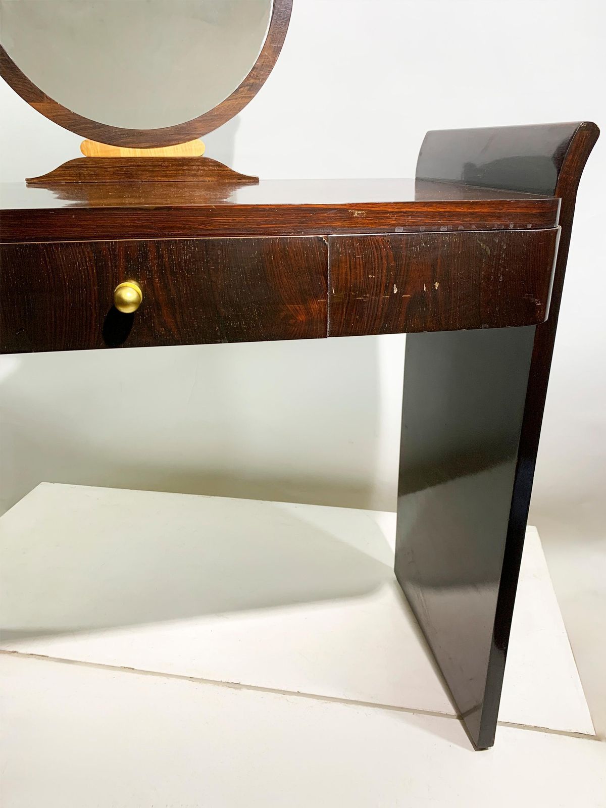 Art Deco Vanity/Dressing Table With Round Mirror, France, Circa 1930's photo vintage