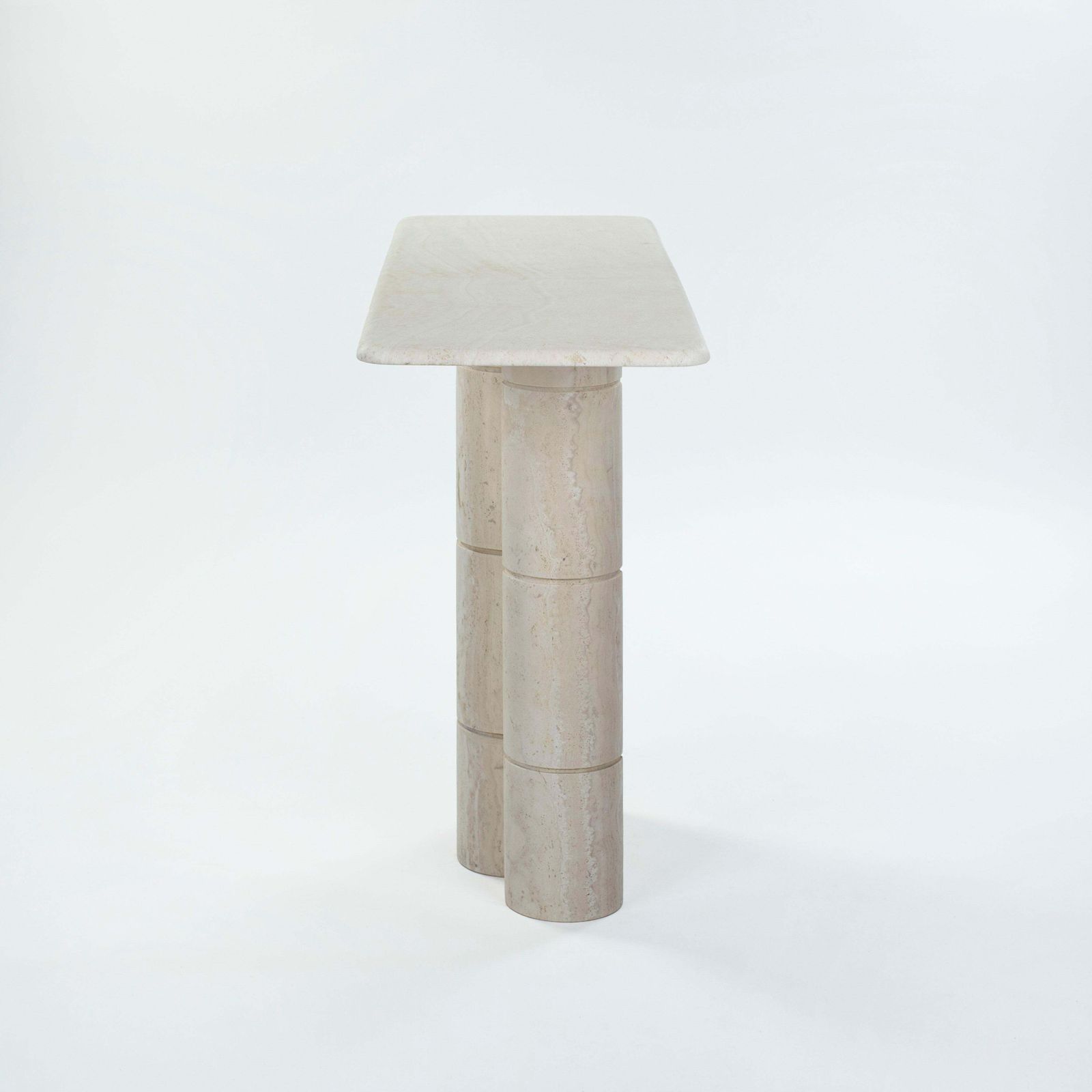 photo furniture French Elegante Mid Century Faux Bamboo Travertine Console Table 1970s