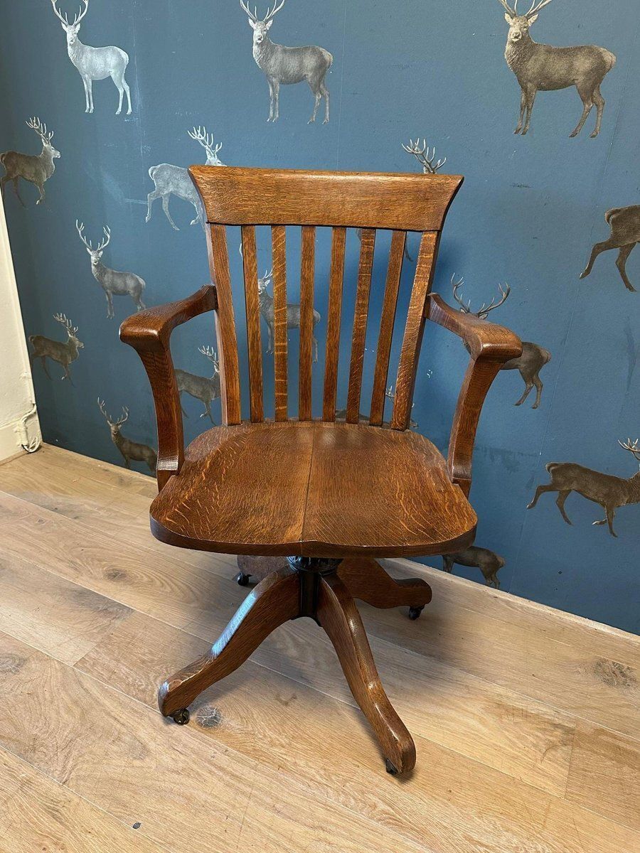 Antique Oak Office Chair, 1890s photo furniture