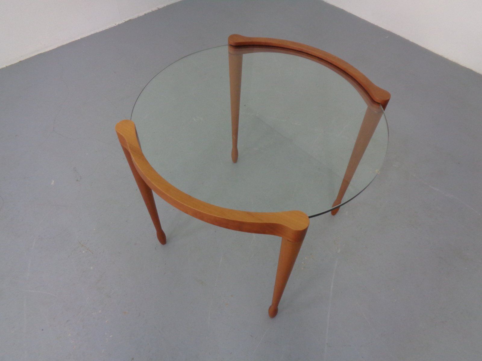 Giotto Glass And Cherry Wood Side Table By Tarcisio Colzoni For Porada, Italy, 1990s photo vinterior