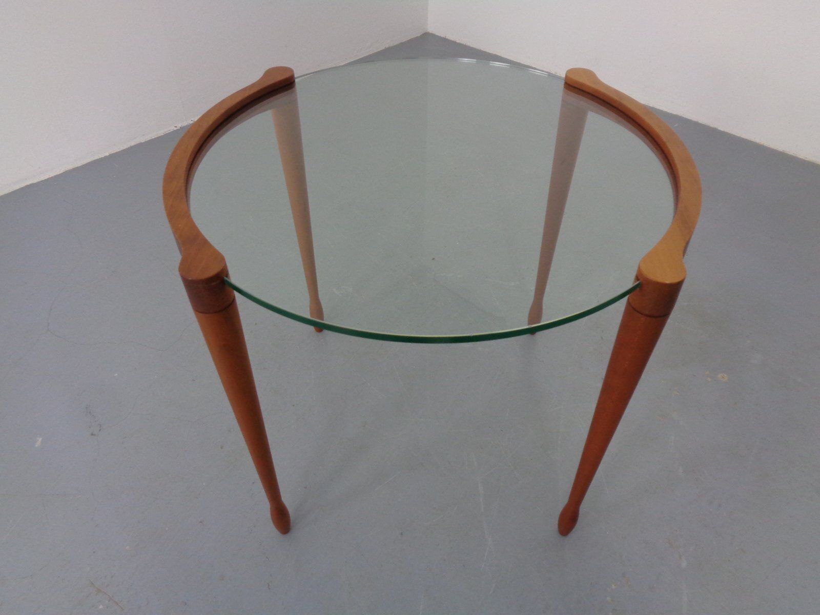 Giotto Glass And Cherry Wood Side Table By Tarcisio Colzoni For Porada, Italy, 1990s photo vintage