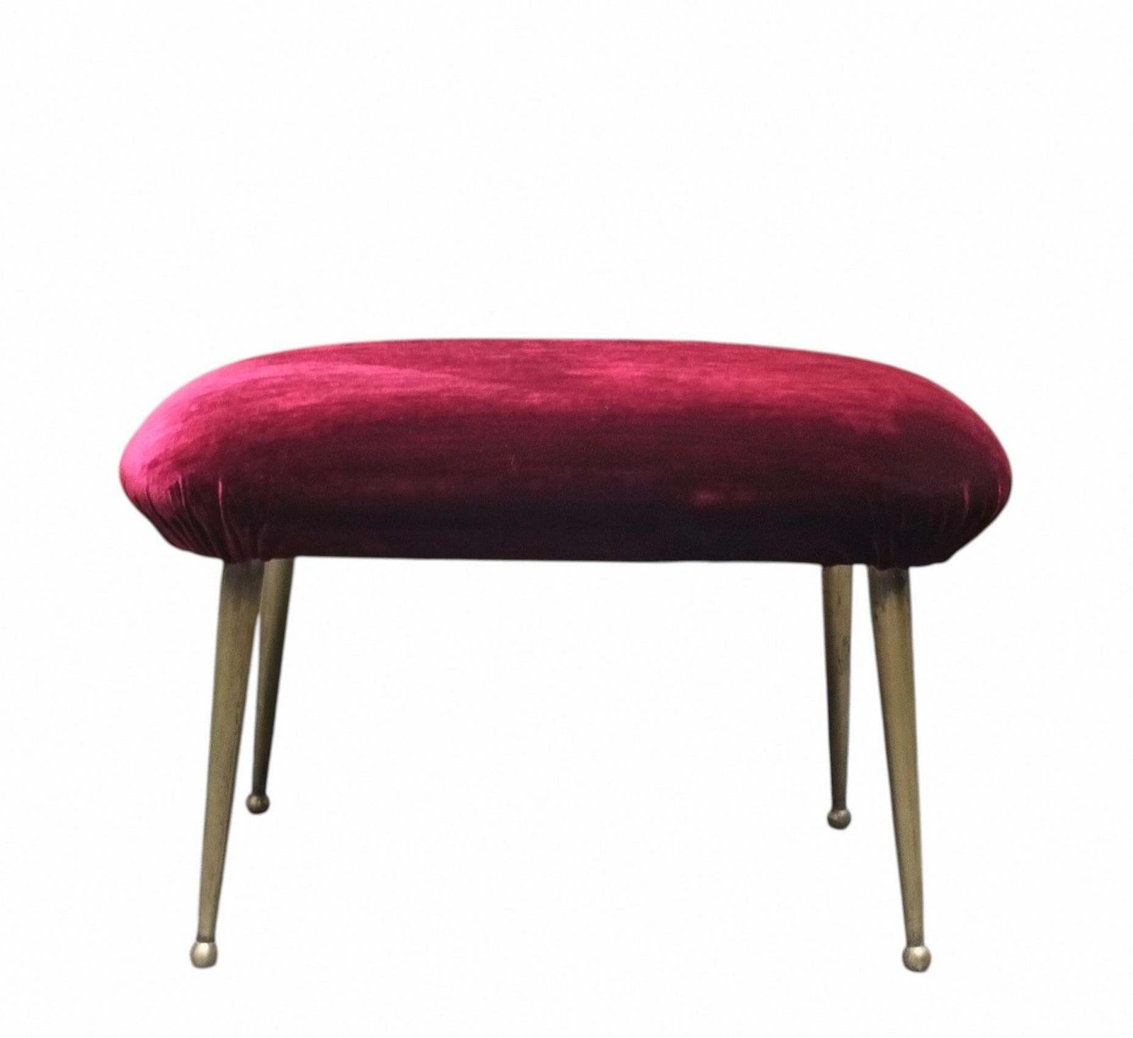 Elegant Red Fabric Bench With Thin Brass Legs, Italy 1950s photo furniture