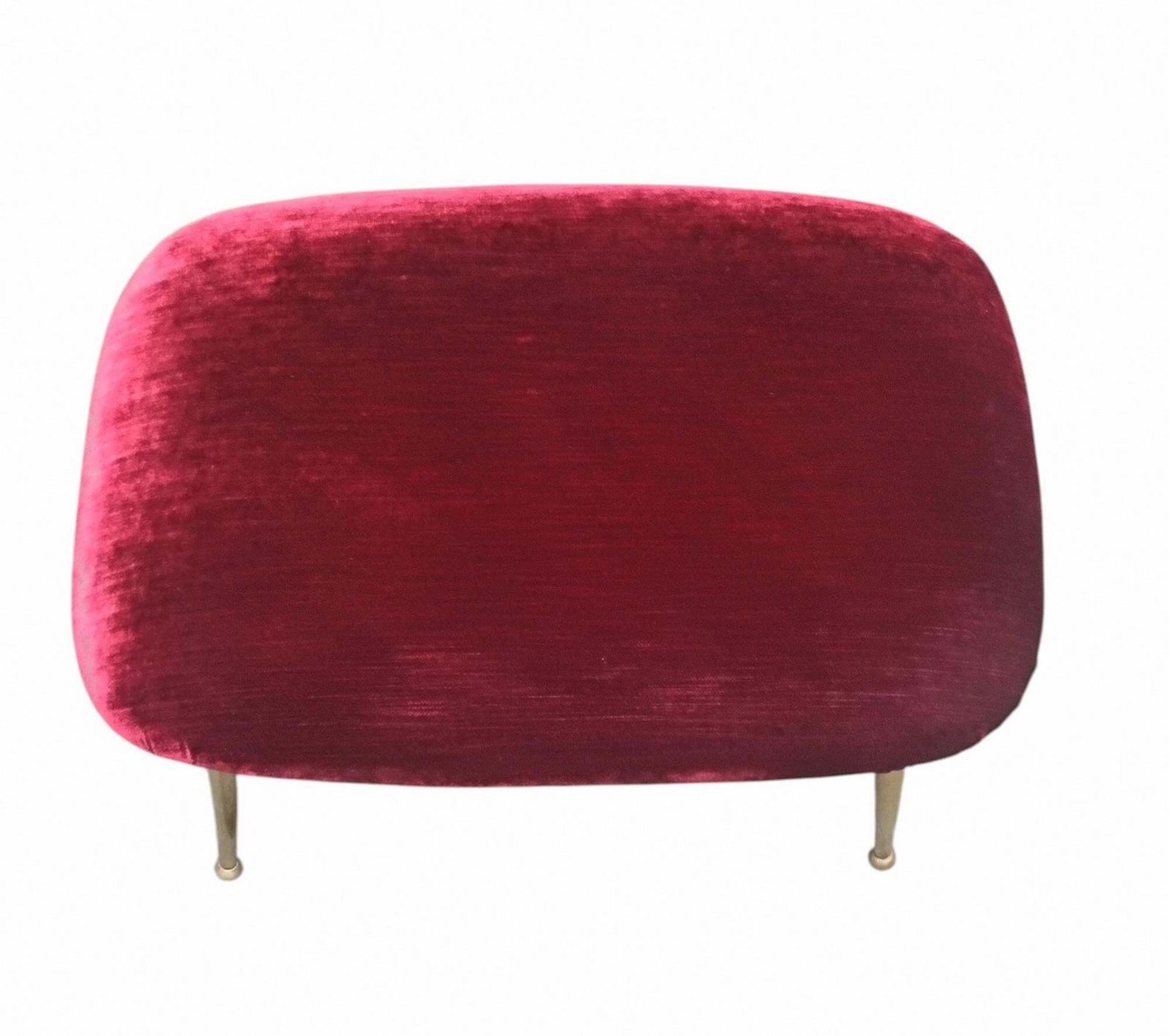 Elegant Red Fabric Bench With Thin Brass Legs, Italy 1950s photo 442.0
