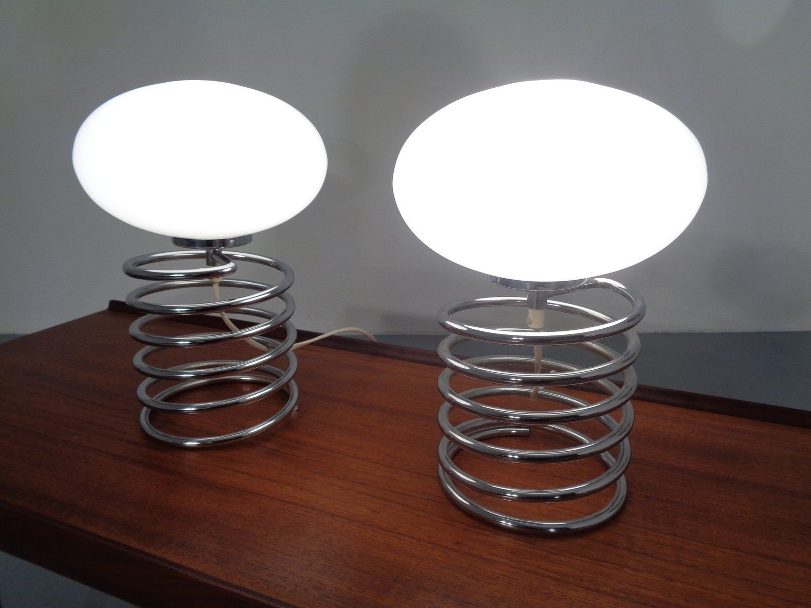 Opaline Glass And Chrome Spiral Table Lamp By Ingo Maurer For Honsel, Germany, 1970s photo furniture